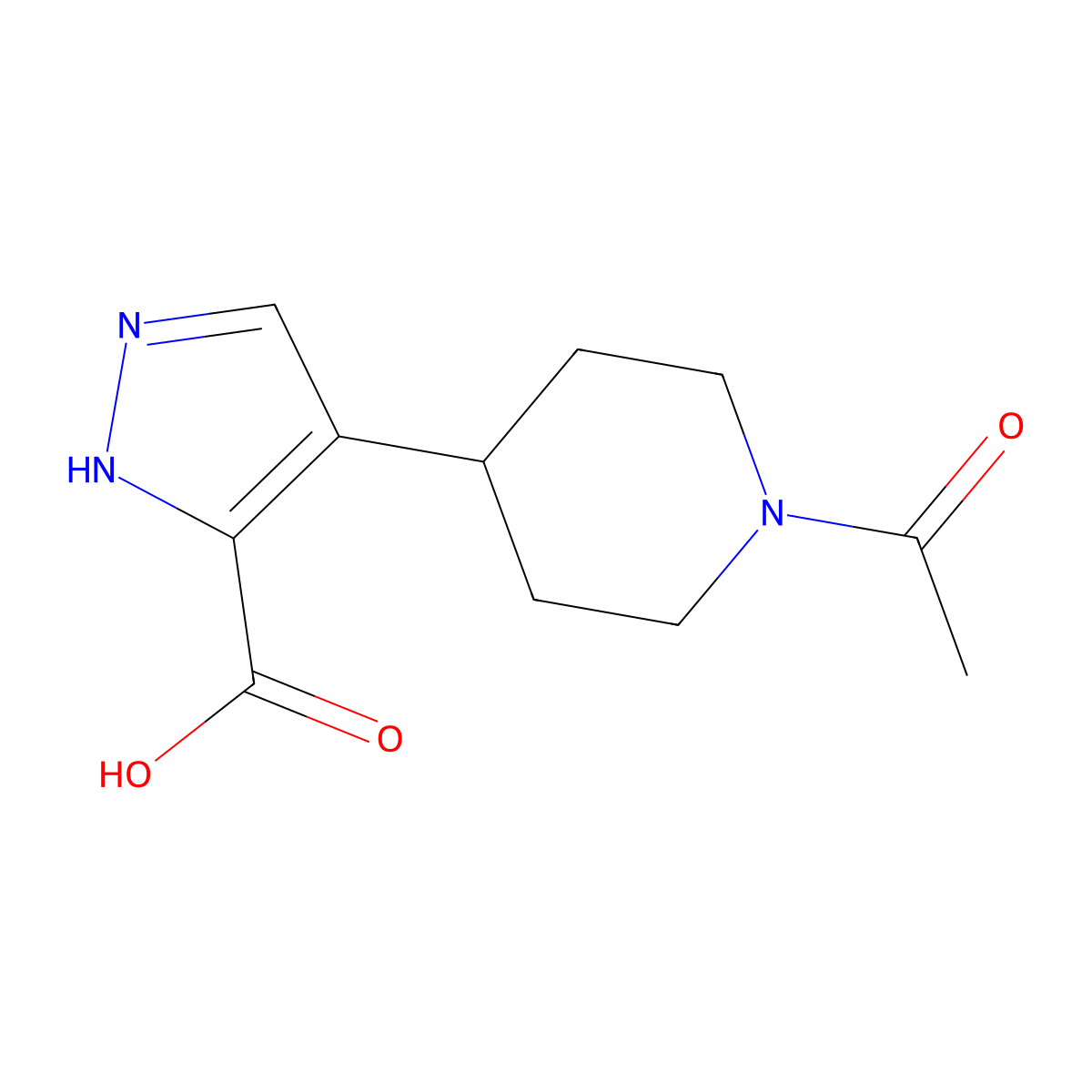 4-(1-acetylpiperidin-4-yl)-1H-pyrazole-3-carboxylic acid molecular structure, CAS 2637065-44-0