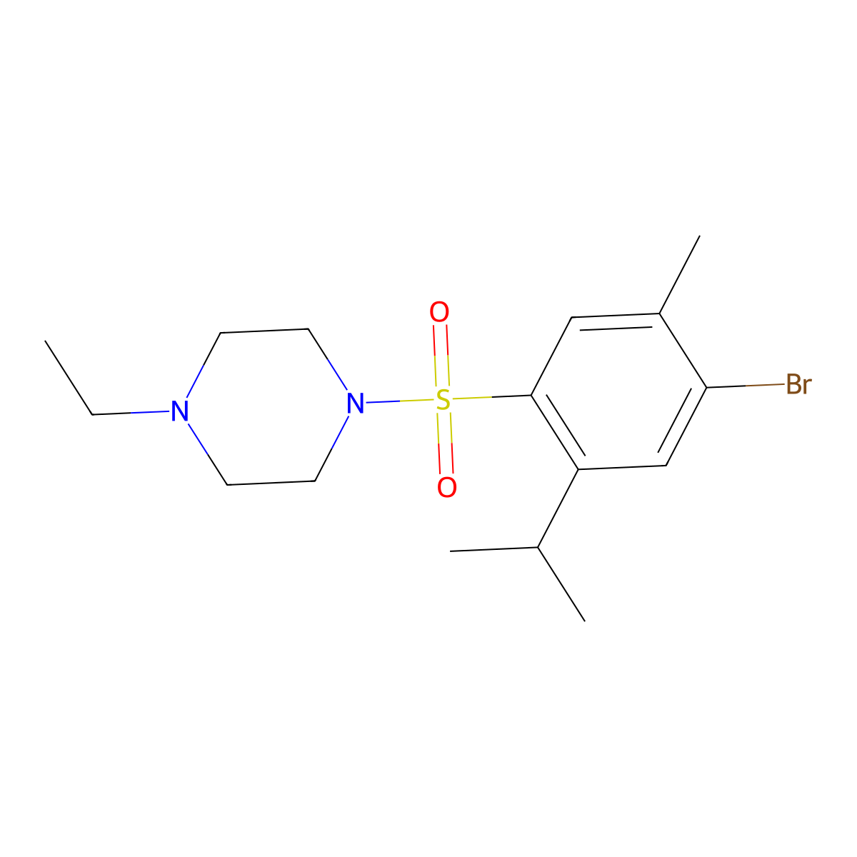1-[4-Bromo-5-methyl-2-(propan-2-yl)benzenesulfonyl]-4-ethylpiperazine molecular structure, CAS 2637079-01-5