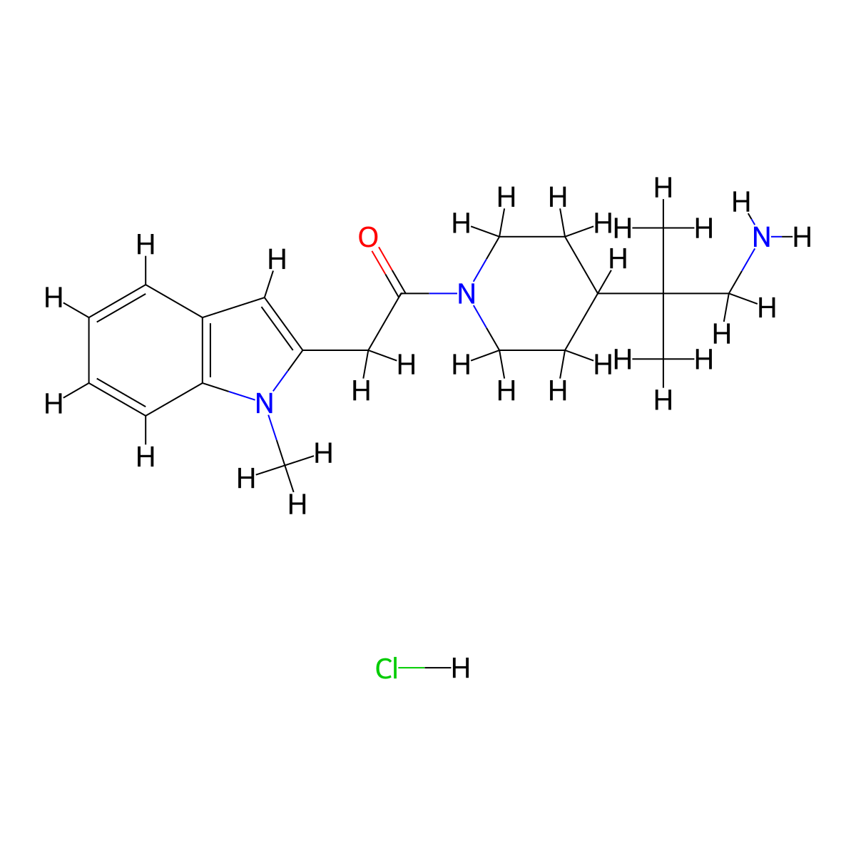 1-[4-(1-amino-2-methylpropan-2-yl)piperidin-1-yl]-2-(1-methyl-1H-indol-2-yl)ethan-1-one hydrochloride molecular structure, CAS 2637079-15-1