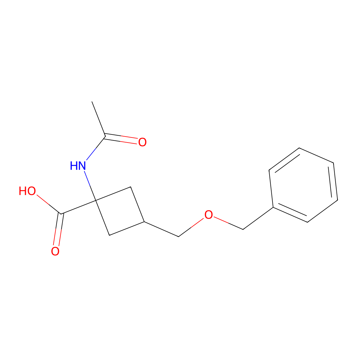 3-[(Benzyloxy)methyl]-1-acetamidocyclobutane-1-carboxylic acid molecular structure, CAS 2637118-36-4