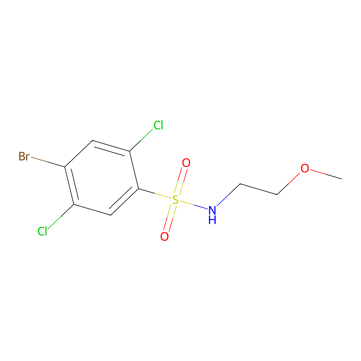 4-bromo-2,5-dichloro-N-(2-methoxyethyl)benzene-1-sulfonamide molecular structure, CAS 2637181-09-8