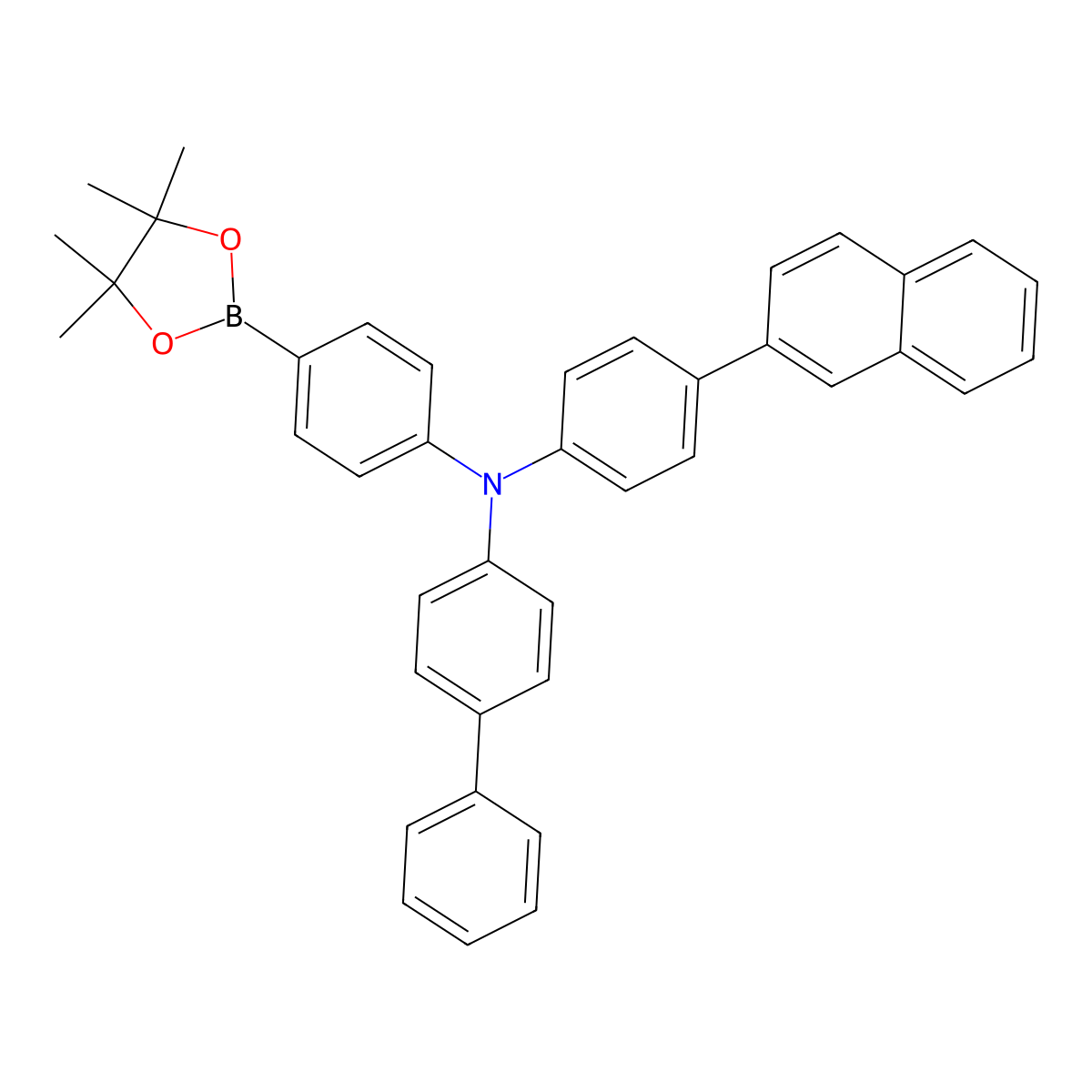 N-(4-(Naphthalen-2-yl)phenyl)-N-(4-(4,4,5,5-tetramethyl-1,3,2-dioxaborolan-2-yl)phenyl)-[1,1'-biphenyl]-4-amine molecular structure, CAS 2637370-92-2