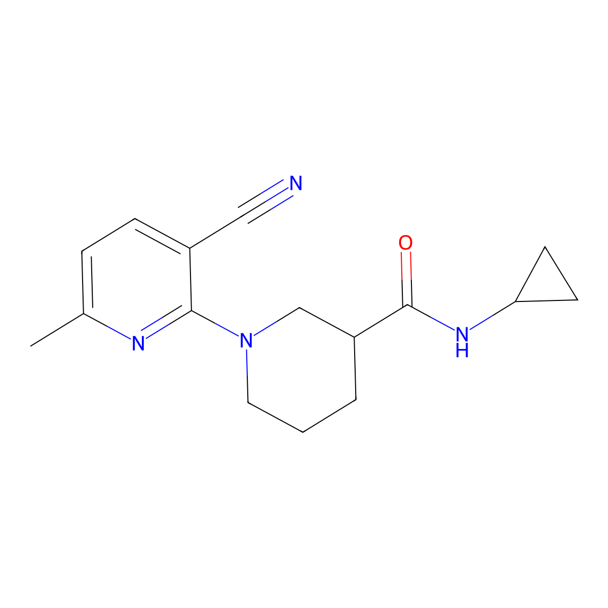 1-(3-cyano-6-methylpyridin-2-yl)-N-cyclopropylpiperidine-3-carboxamide molecular structure, CAS 2637483-39-5