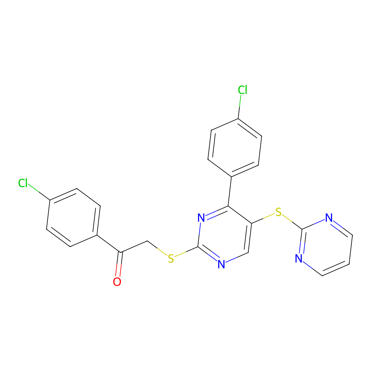 1-(4-Chlorophenyl)-2-[4-(4-chlorophenyl)-5-pyrimidin-2-ylsulfanylpyrimidin-2-yl]sulfanylethanone molecular structure, CAS 263755-70-0