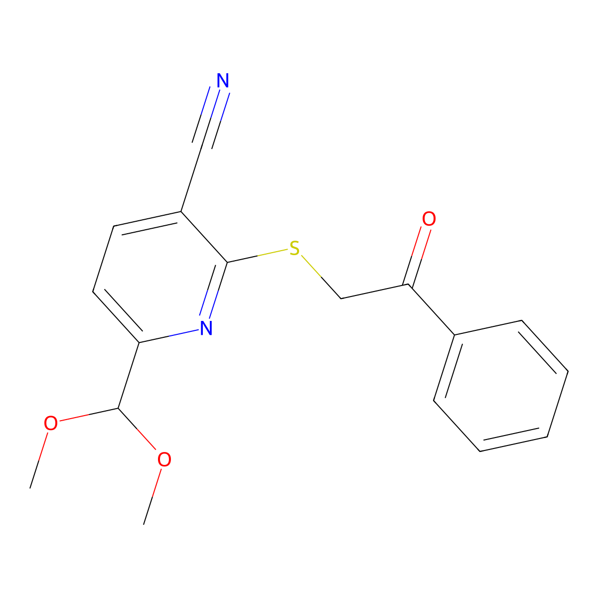 6-(Dimethoxymethyl)-2-[(2-oxo-2-phenylethyl)thio]-3-pyridinecarbonitrile molecular structure, CAS 263755-79-9