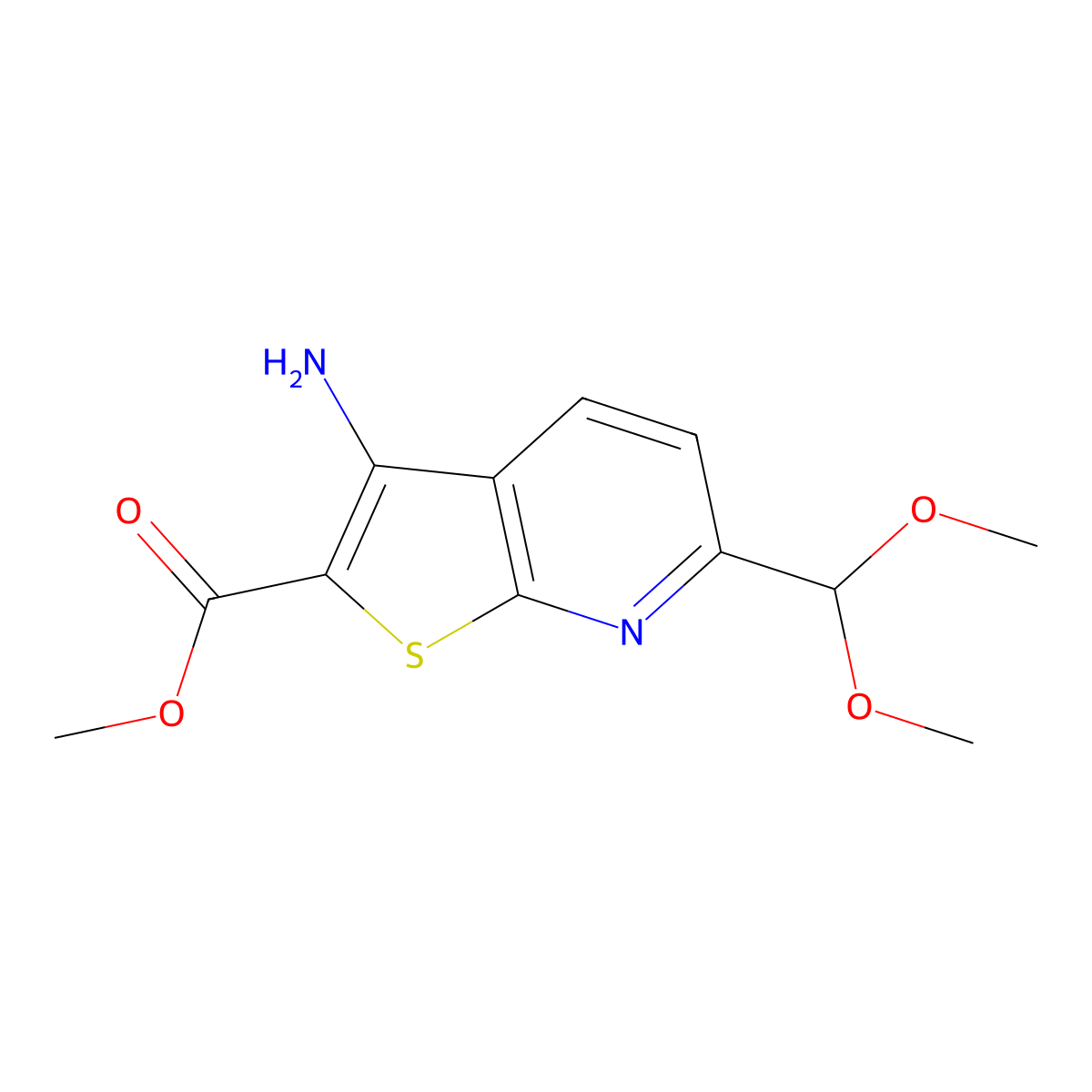 Methyl 3-amino-6-(dimethoxymethyl)thieno[2,3-b]pyridine-2-carboxylate molecular structure, CAS 263756-03-2