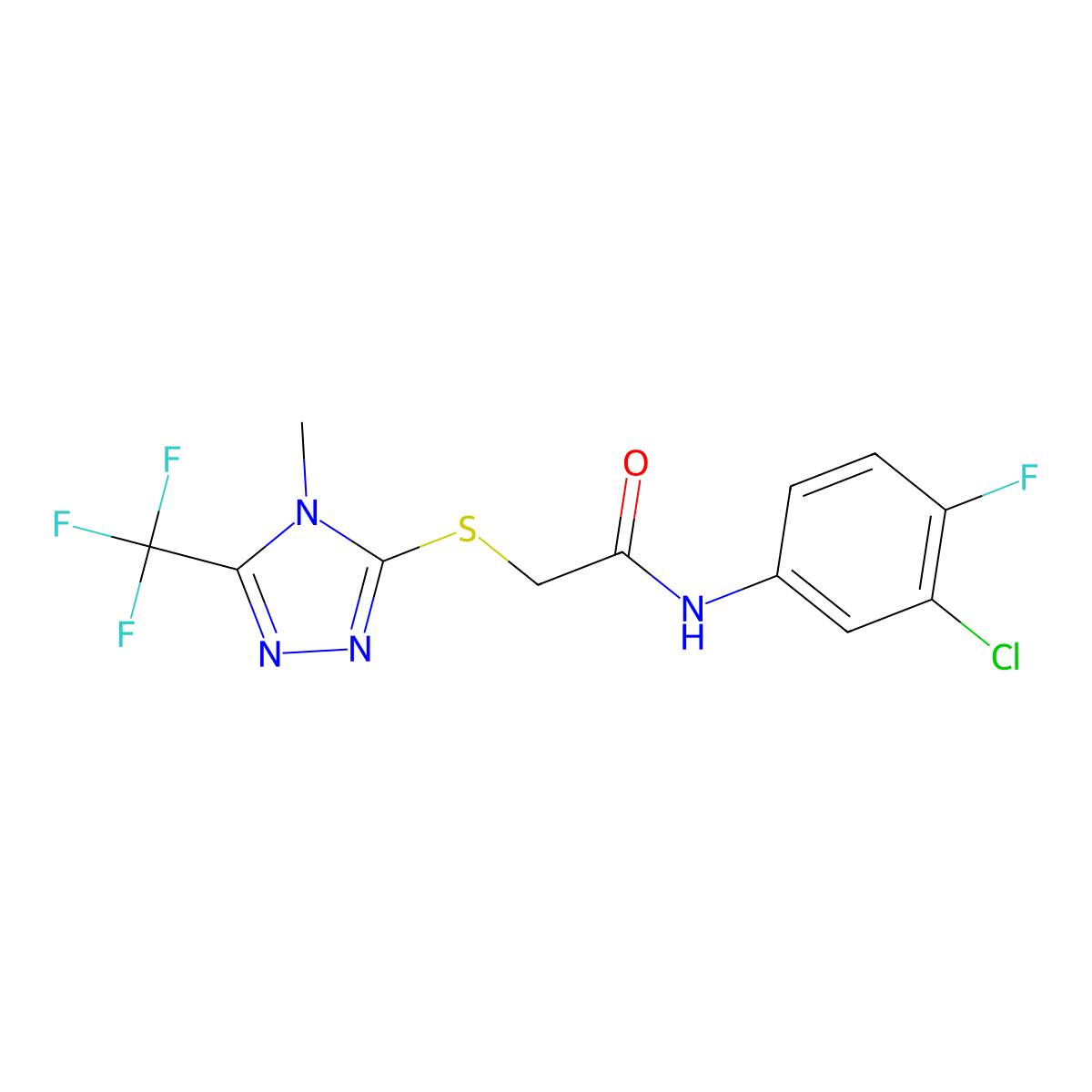 N-(3-chloro-4-fluorophenyl)-2-{[4-methyl-5-(trifluoromethyl)-4H-1,2,4-triazol-3-yl]sulfanyl}acetamide molecular structure, CAS 263756-84-9