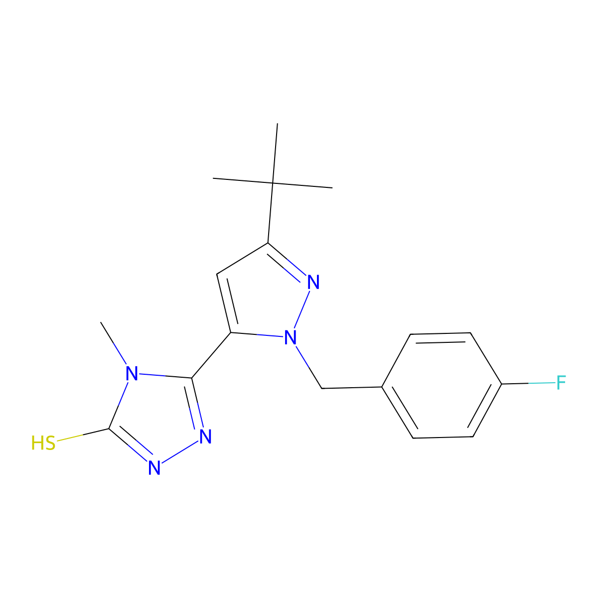 5-[3-(tert-Butyl)-1-(4-fluorobenzyl)-1H-pyrazol-5-yl]-4-methyl-4H-1,2,4-triazole-3-thiol molecular structure, CAS 263766-83-2