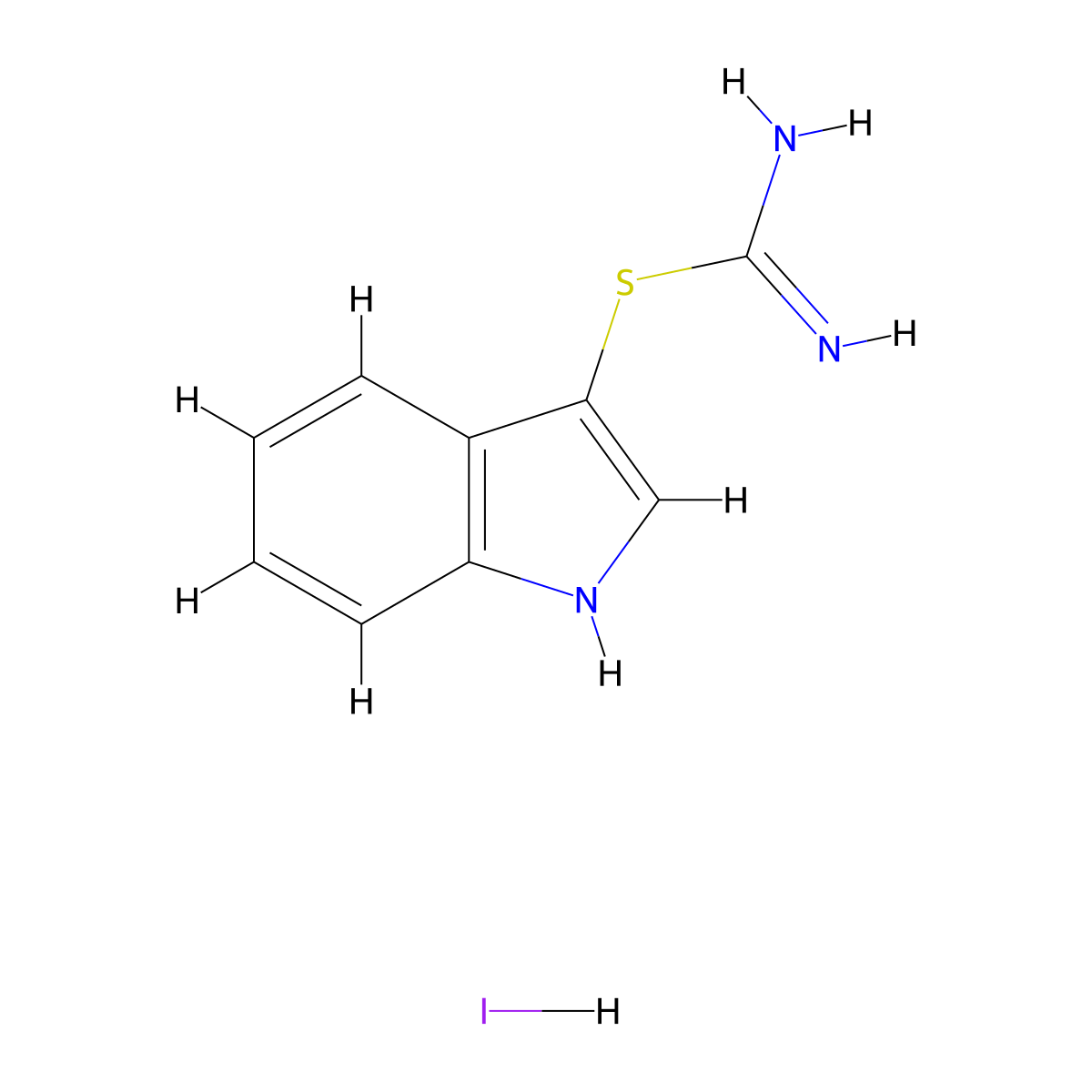 2-1H-Indol-3-ylisothiourea, monohydroiodide molecular structure, CAS 26377-76-4