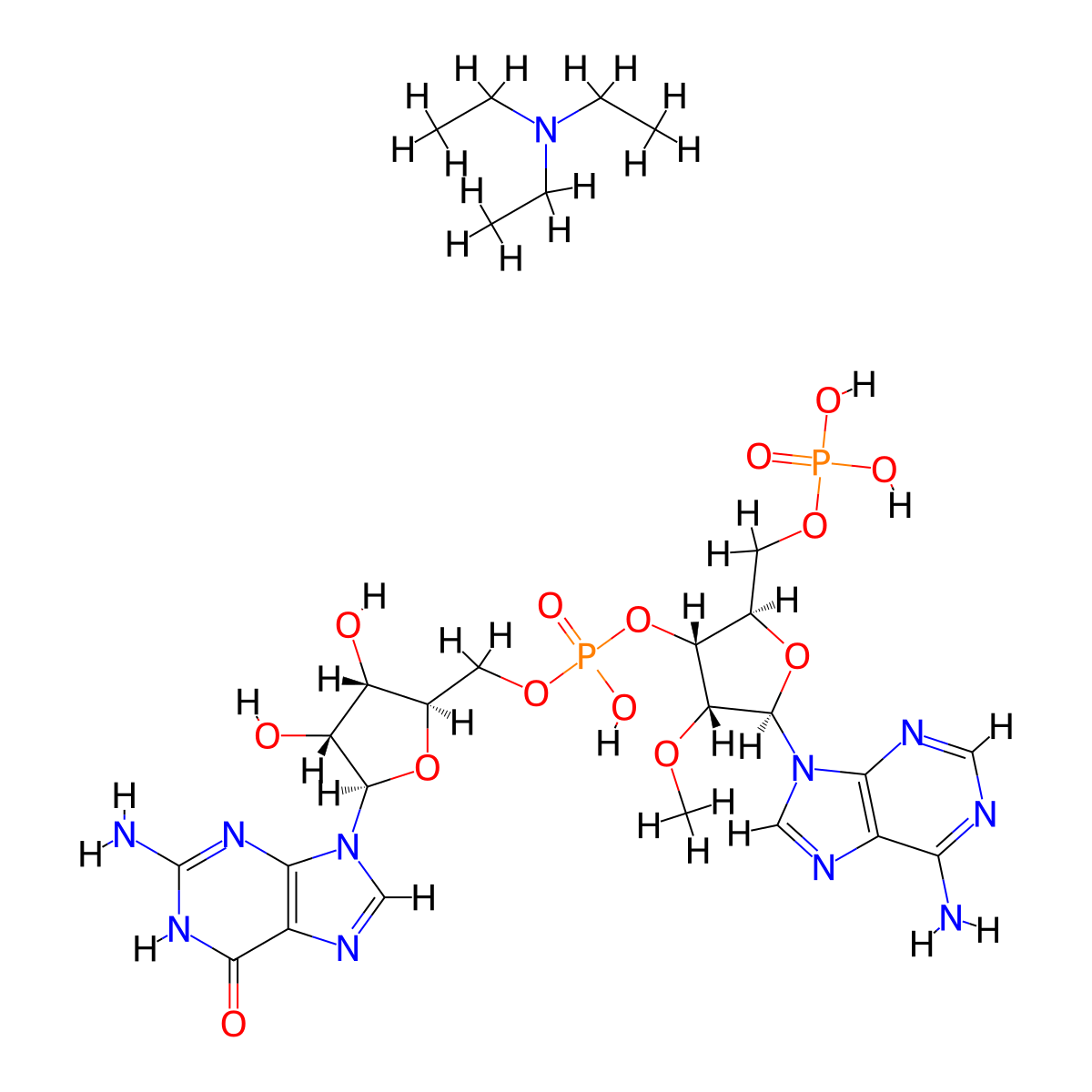 2'-O-Methyl-5'-O-phosphonoadenylyl-(3'-->5')-guanosine triethylamine salt molecular structure, CAS 2638447-50-2