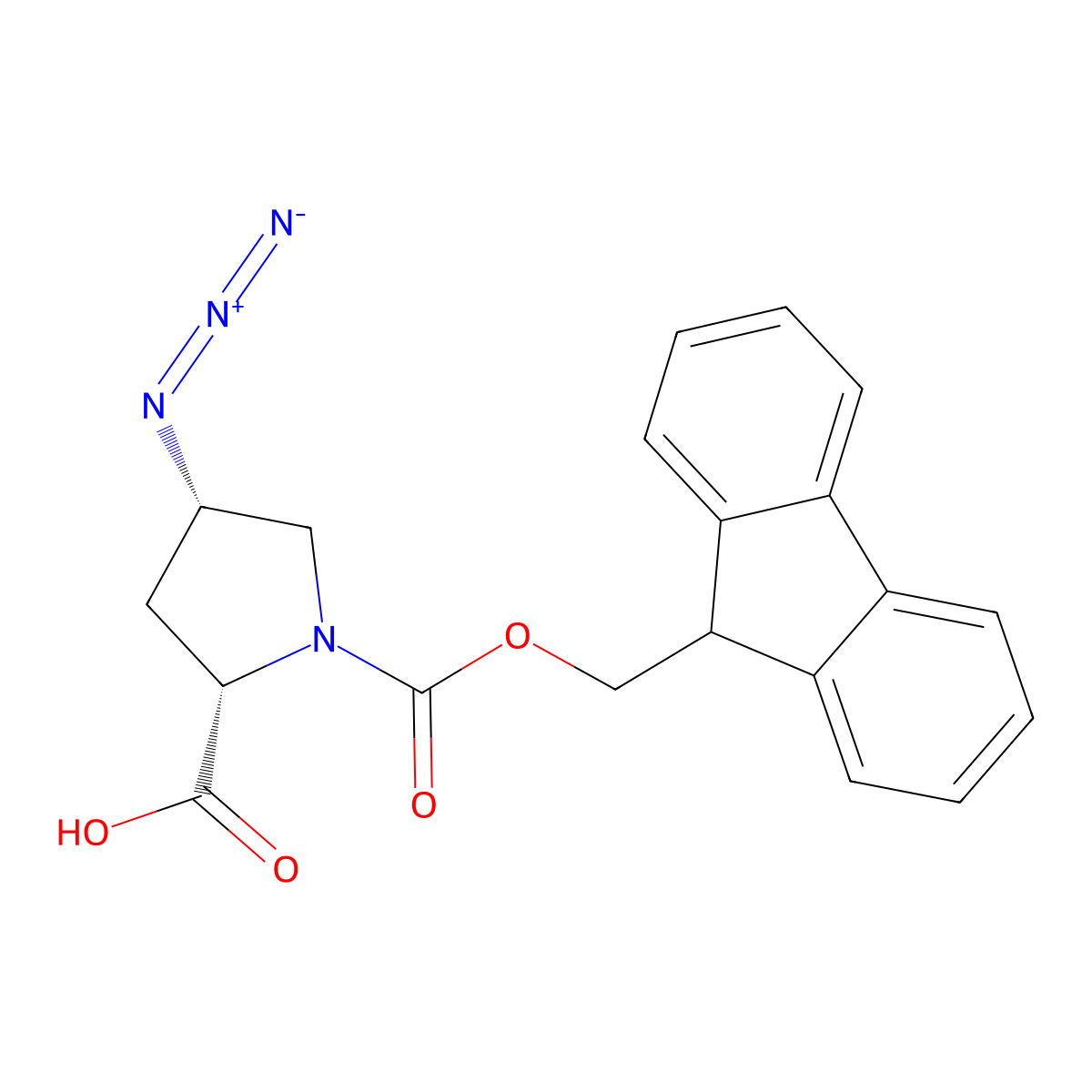 (2S,4S)-4-azido-1-{[(9H-fluoren-9-yl)methoxy]carbonyl}pyrrolidine-2-carboxylic acid molecular structure, CAS 263847-08-1