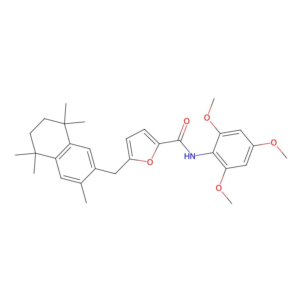 5-((3,5,5,8,8-Pentamethyl-5,6,7,8-tetrahydro-2-naphthalenyl)methyl)-N-(2,4,6-trimethoxyphenyl)-2-furamide molecular structure, CAS 263847-55-8