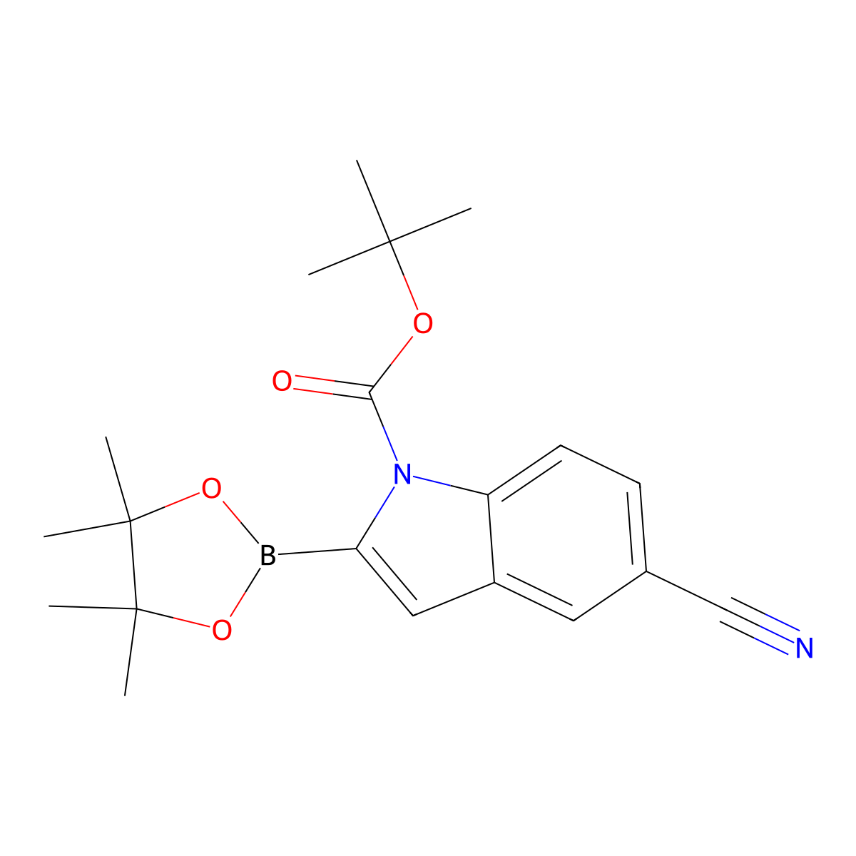 tert-Butyl 5-cyano-2-(4,4,5,5-tetramethyl-1,3,2-dioxaborolan-2-yl)-1H-indole-1-carboxylate molecular structure, CAS 2638537-21-8