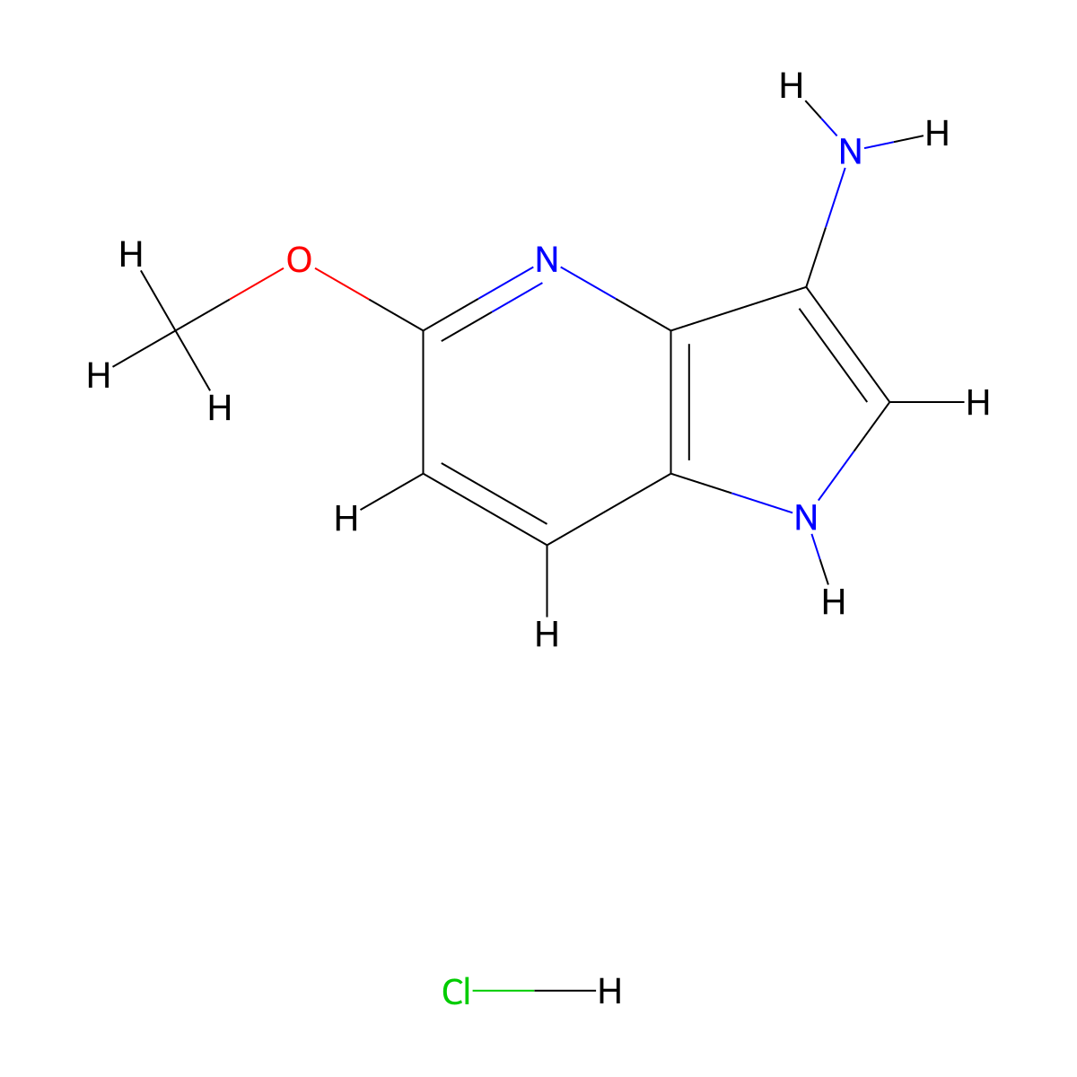 5-methoxy-1H-pyrrolo[3,2-b]pyridin-3-amine hydrochloride molecular structure, CAS 2638625-28-0