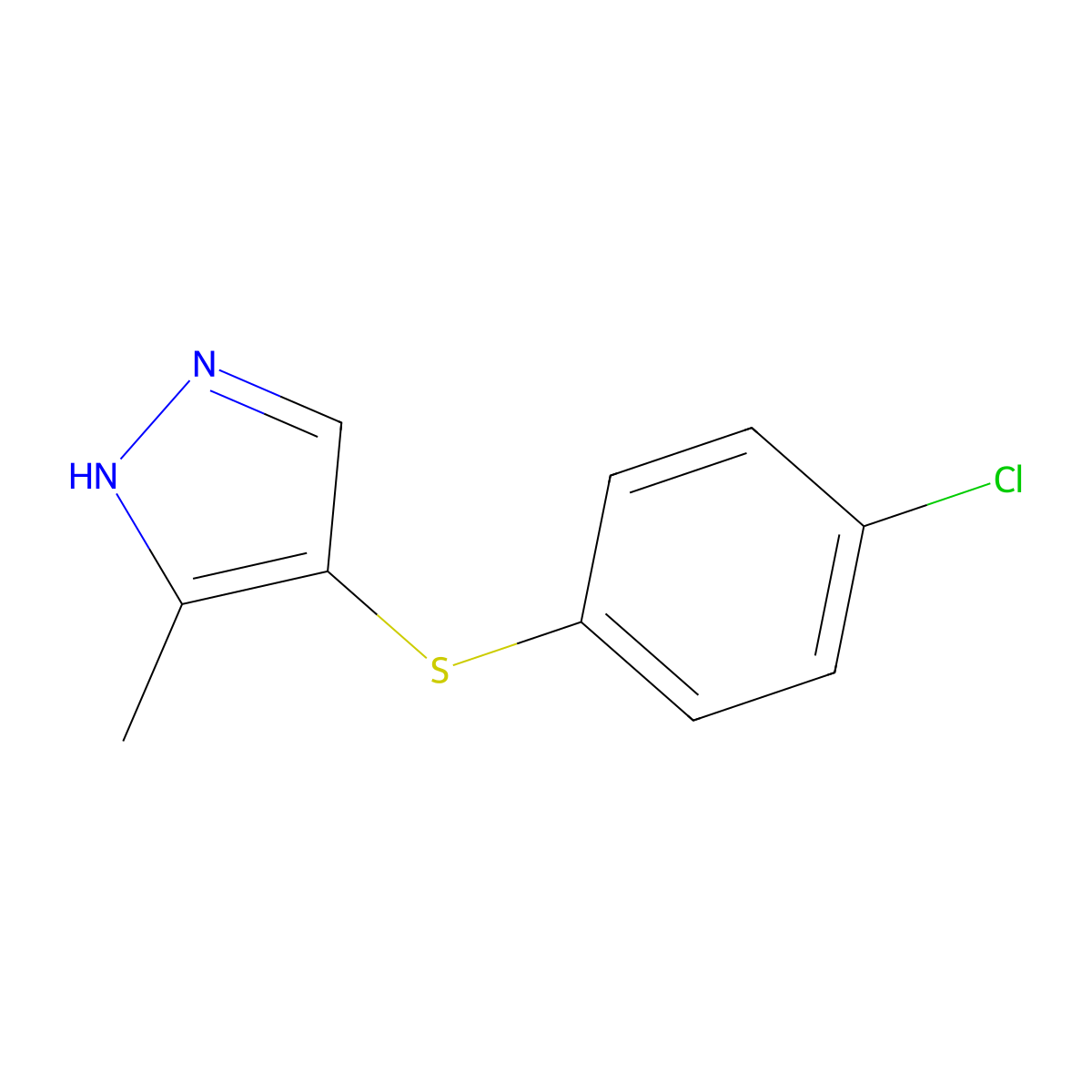 4-((4-Chlorophenyl)thio)-3-methyl-1H-pyrazole molecular structure, CAS 263869-31-4