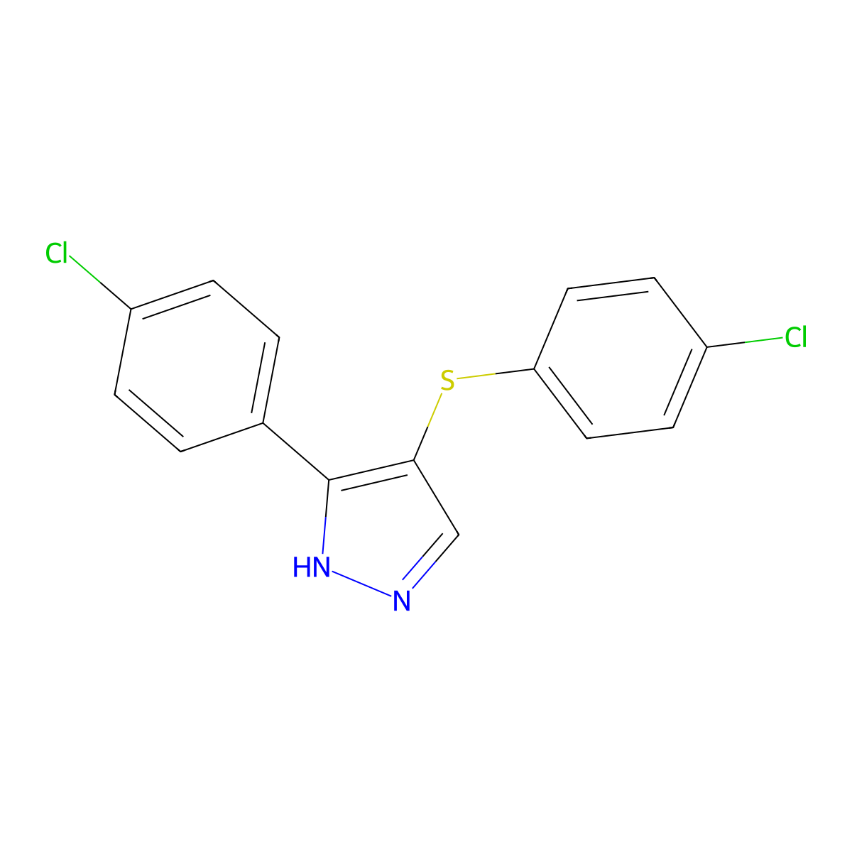 3-(4-chlorophenyl)-4-[(4-chlorophenyl)sulfanyl]-1H-pyrazole molecular structure, CAS 263869-45-0