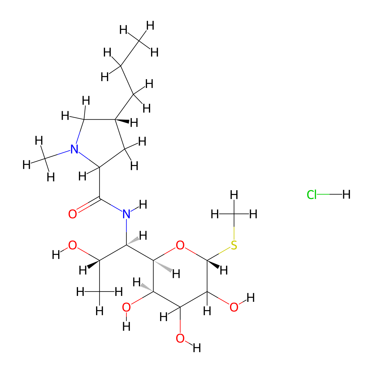 (4R)-N-[(1R,2S)-2-hydroxy-1-[(2R,3R,6R)-3,4,5-trihydroxy-6-methylsulfanyloxan-2-yl]propyl]-1-methyl-4-propylpyrrolidine-2-carboxamide;hydrochloride molecular structure, CAS 26389-84-4