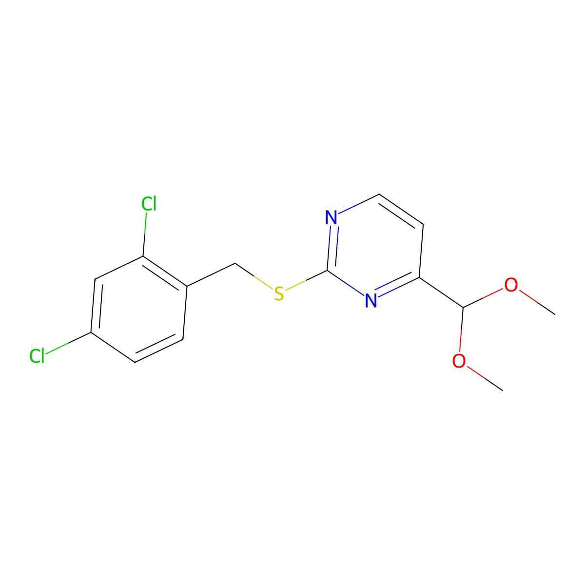 2-[[(2,4-Dichlorophenyl)methyl]thio]-4-(dimethoxymethyl)pyrimidine molecular structure, CAS 263890-71-7