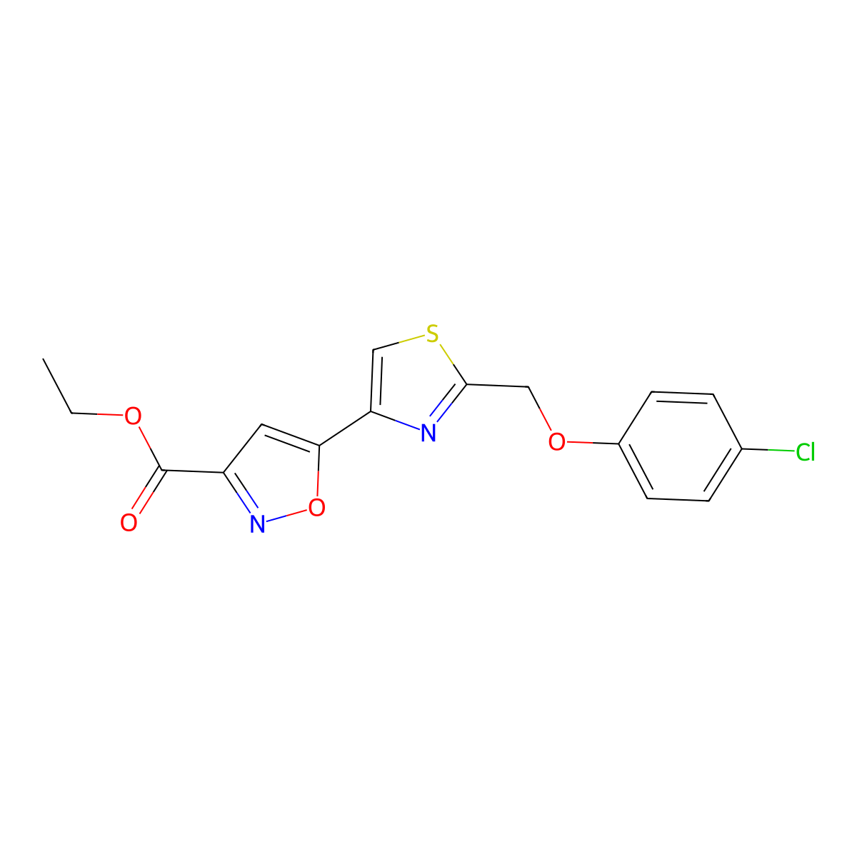 Ethyl 5-{2-[(4-chlorophenoxy)methyl]-1,3-thiazol-4-yl}isoxazole-3-carboxylate molecular structure, CAS 263897-43-4