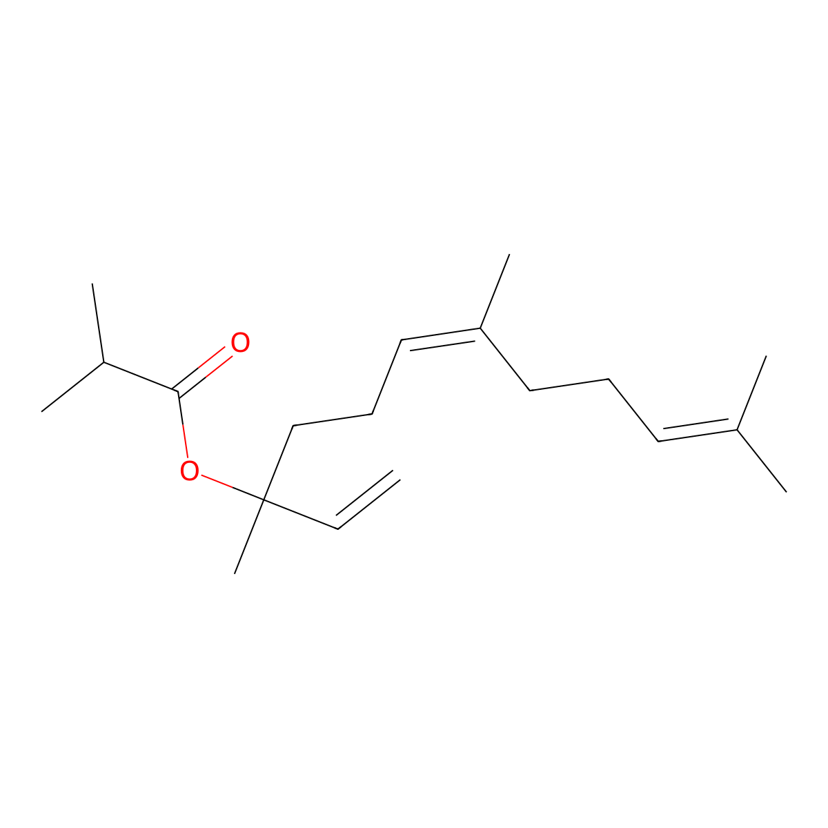 3,7,11-Trimethyldodeca-1,6,10-trien-3-yl 2-methylpropanoate molecular structure, CAS 2639-68-1