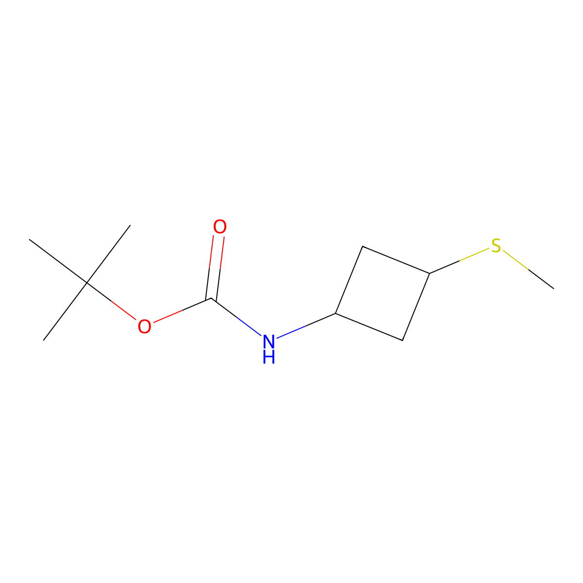 Tert-butyl trans-N-(3-methylsulfanylcyclobutyl)carbamate molecular structure, CAS 2639187-41-8