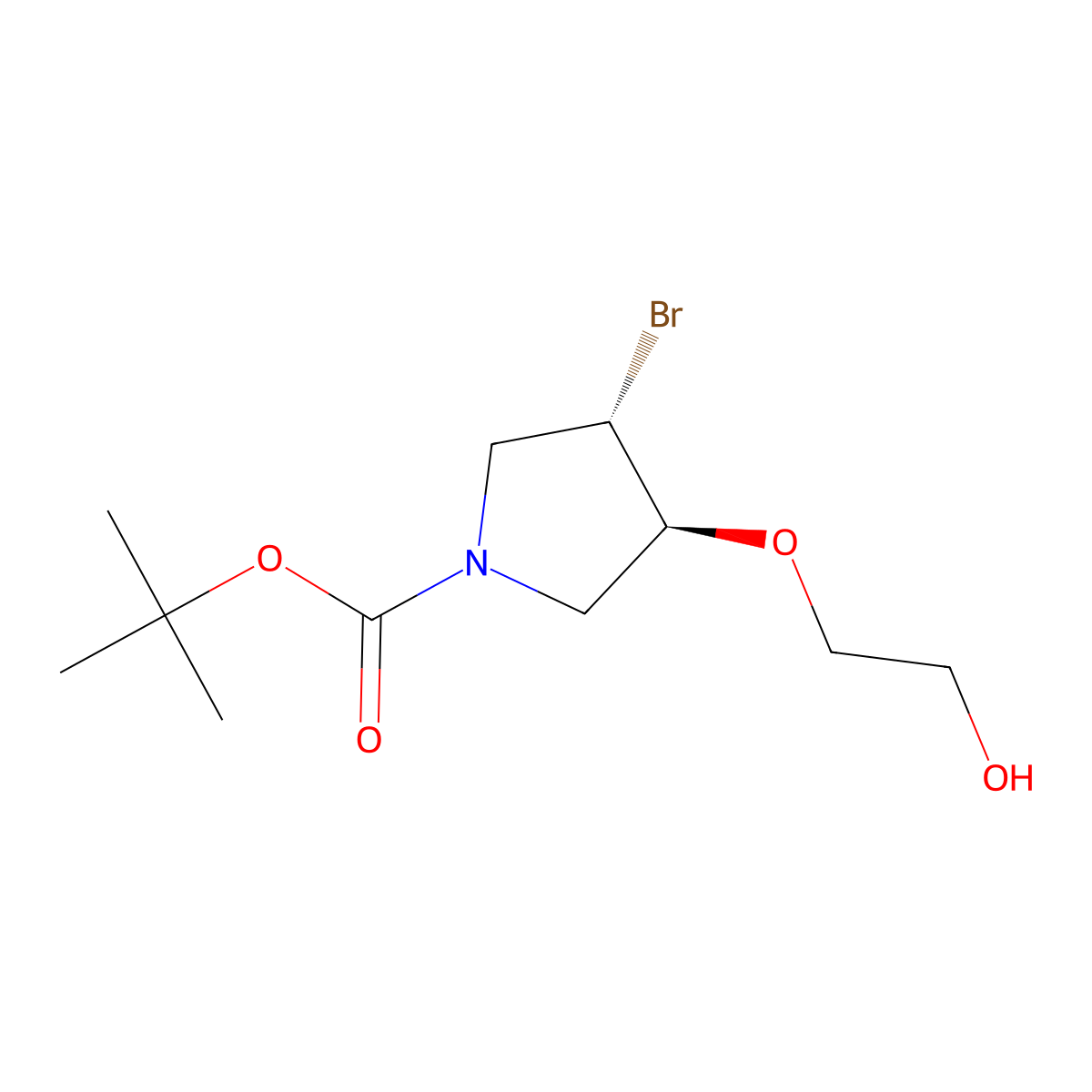 (trans)-Tert-butyl 3-bromo-4-(2-hydroxyethoxy) pyrrolidine-1-carboxylate molecular structure, CAS 2639220-83-8