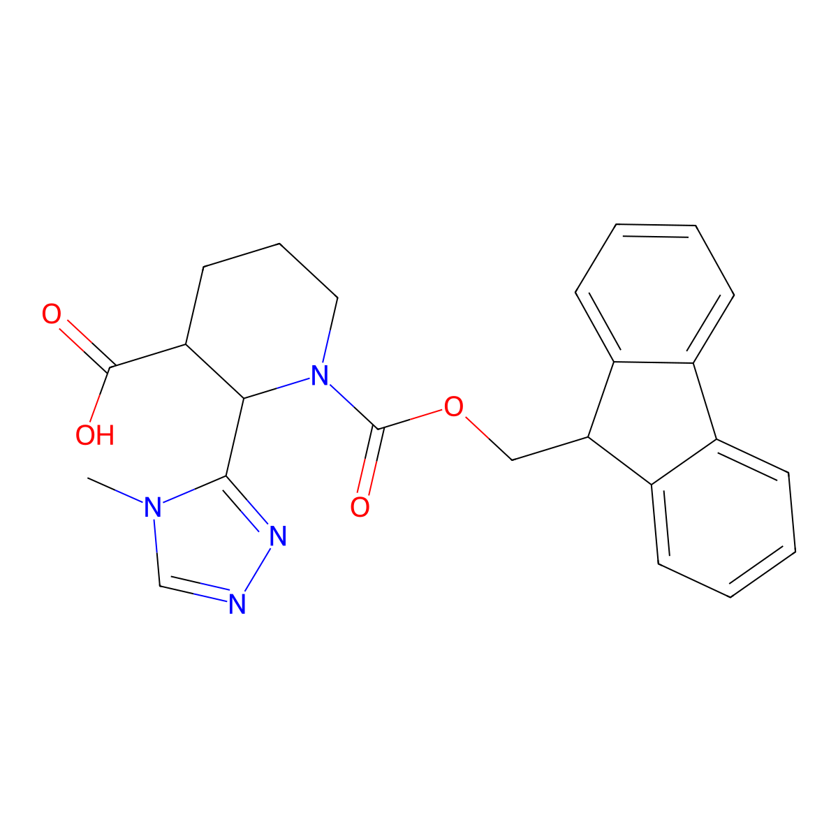 rac-(2R,3S)-1-{[(9H-fluoren-9-yl)methoxy]carbonyl}-2-(4-methyl-4H-1,2,4-triazol-3-yl)piperidine-3-carboxylic acid molecular structure, CAS 2639370-56-0
