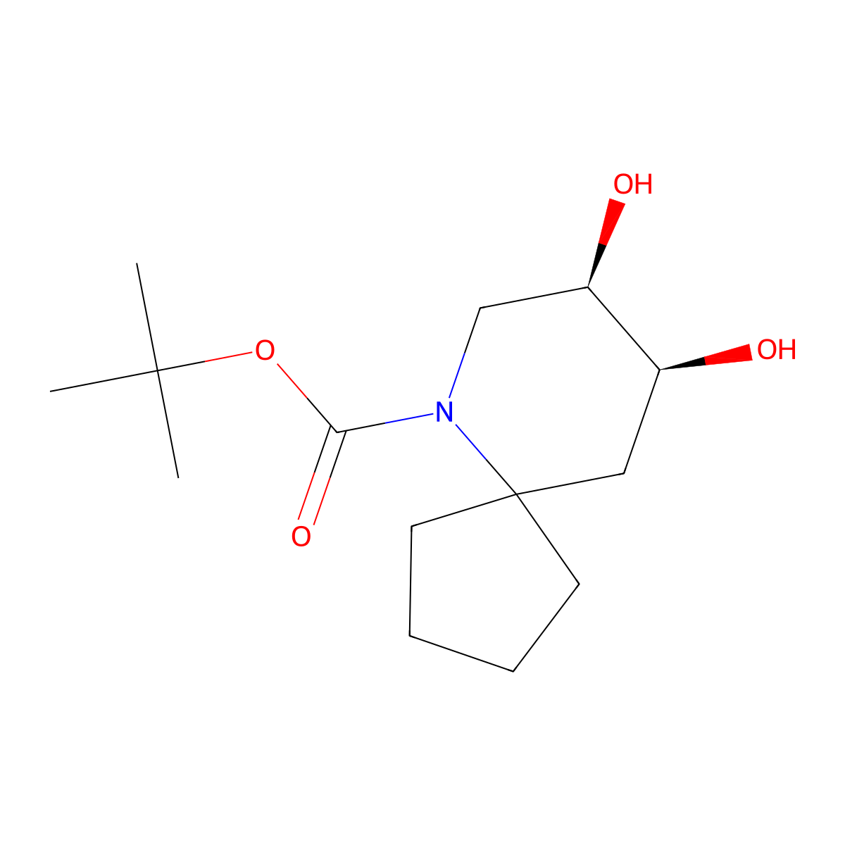 rac-tert-butyl (8R,9S)-8,9-dihydroxy-6-azaspiro[4.5]decane-6-carboxylate molecular structure, CAS 2639370-78-6