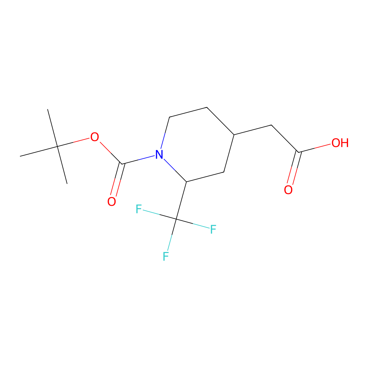 rac-2-[(2R,4S)-1-[(tert-butoxy)carbonyl]-2-(trifluoromethyl)piperidin-4-yl]acetic acid molecular structure, CAS 2639370-90-2