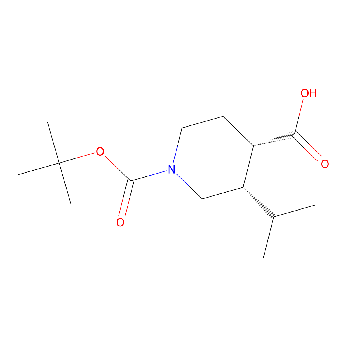 rac-(3R,4R)-1-[(tert-butoxy)carbonyl]-3-(propan-2-yl)piperidine-4-carboxylic acid molecular structure, CAS 2639370-92-4