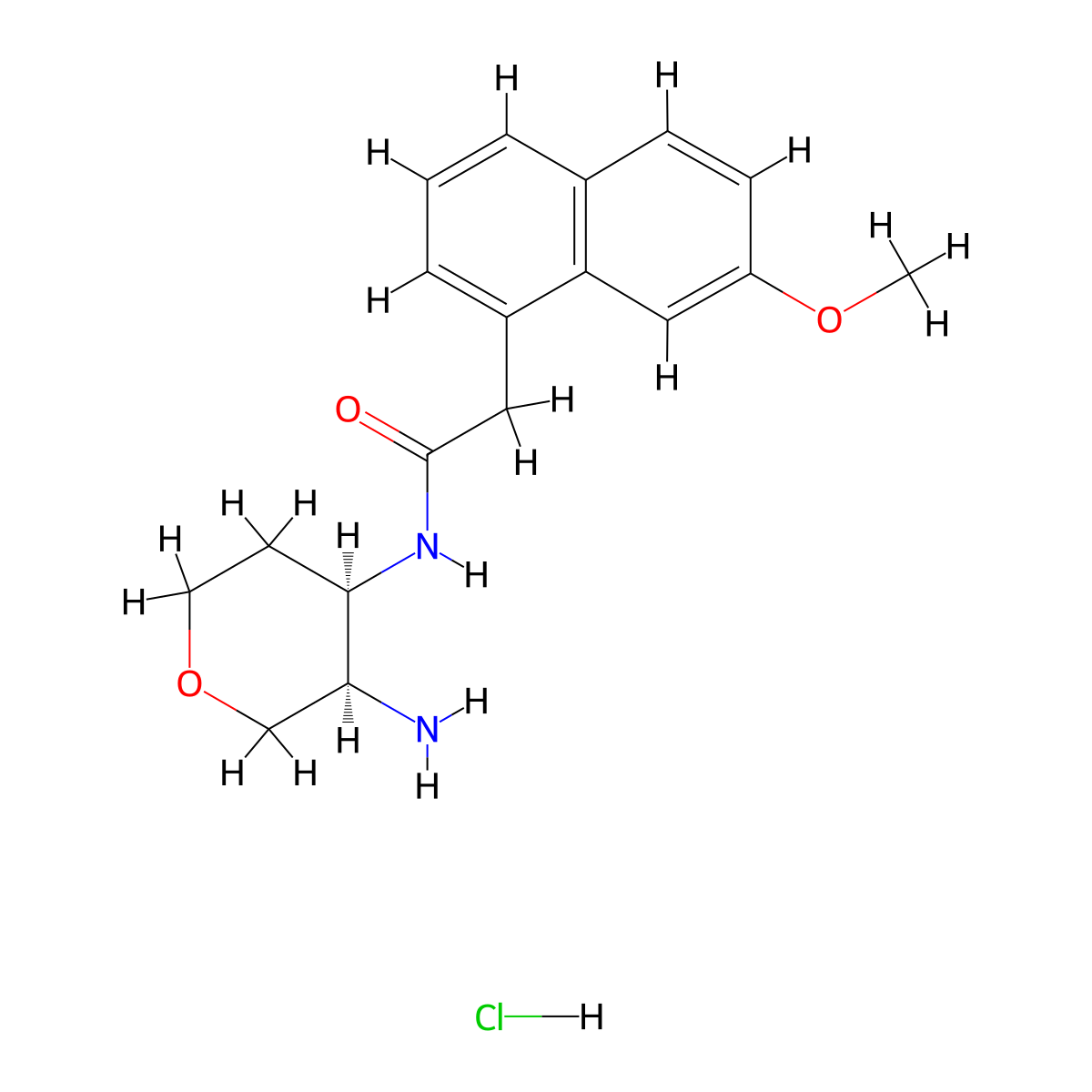 rac-N-[(3R,4R)-3-aminooxan-4-yl]-2-(7-methoxynaphthalen-1-yl)acetamide hydrochloride, cis molecular structure, CAS 2639371-00-7