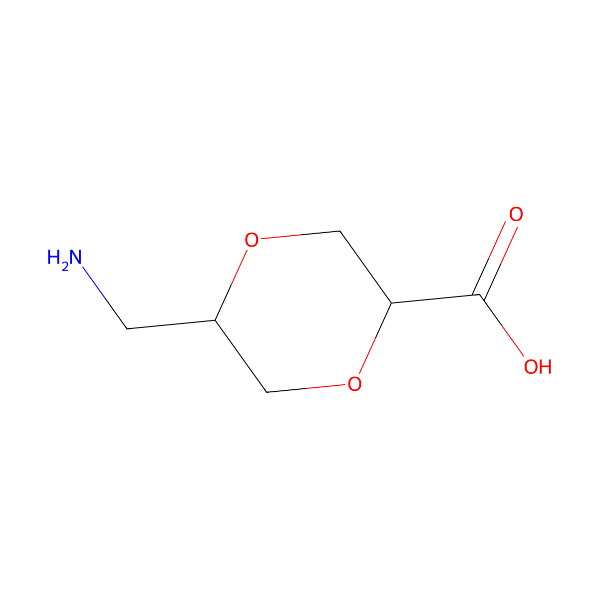 rac-(2R,5R)-5-(aminomethyl)-1,4-dioxane-2-carboxylic acid molecular structure, CAS 2639371-08-5