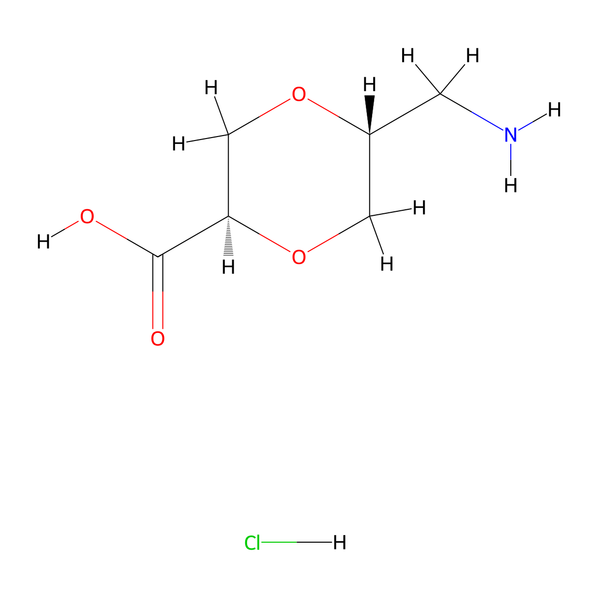 rac-(2R,5R)-5-(aminomethyl)-1,4-dioxane-2-carboxylic acid hydrochloride molecular structure, CAS 2639371-09-6