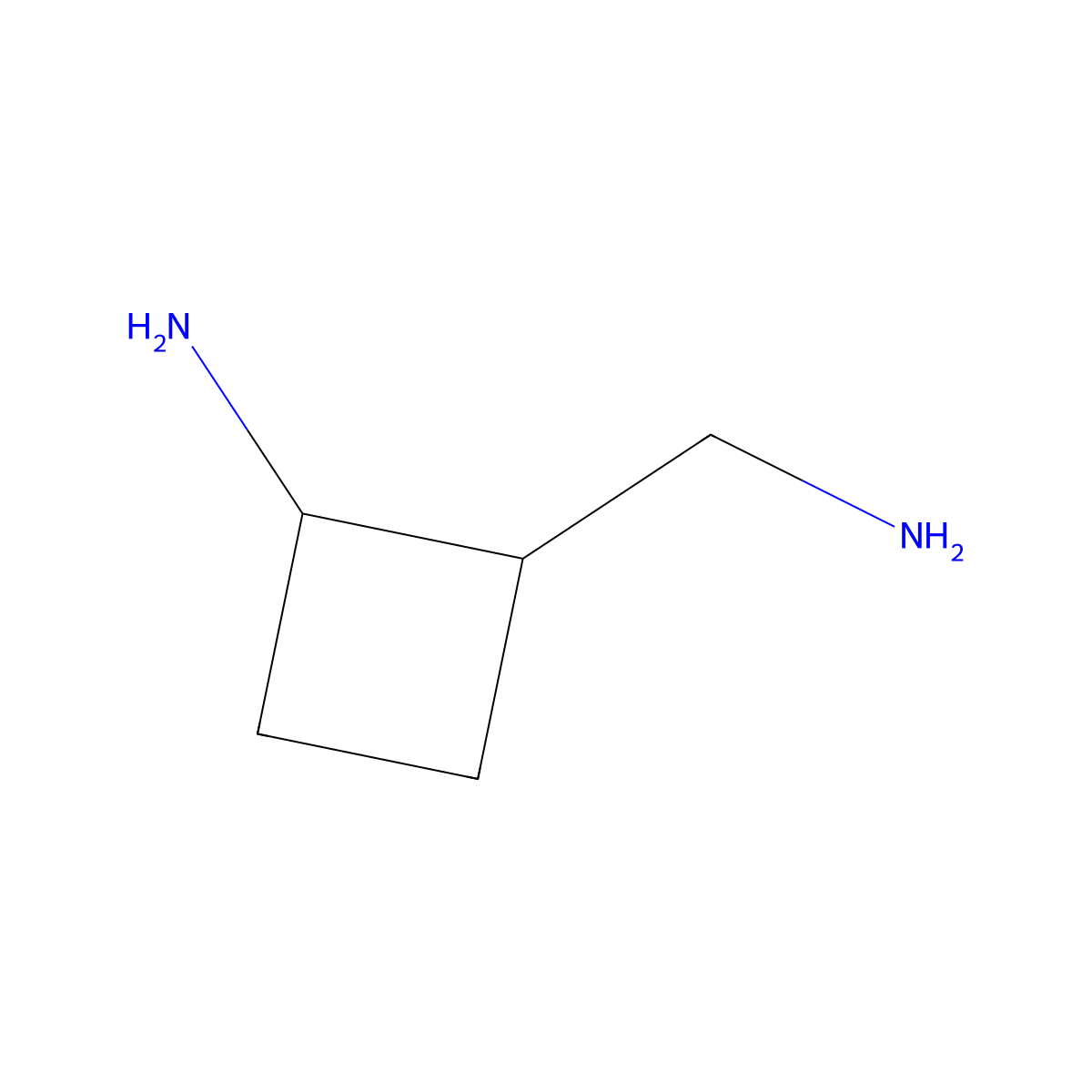 rac-(1R,2S)-2-(aminomethyl)cyclobutan-1-amine molecular structure, CAS 2639371-23-4