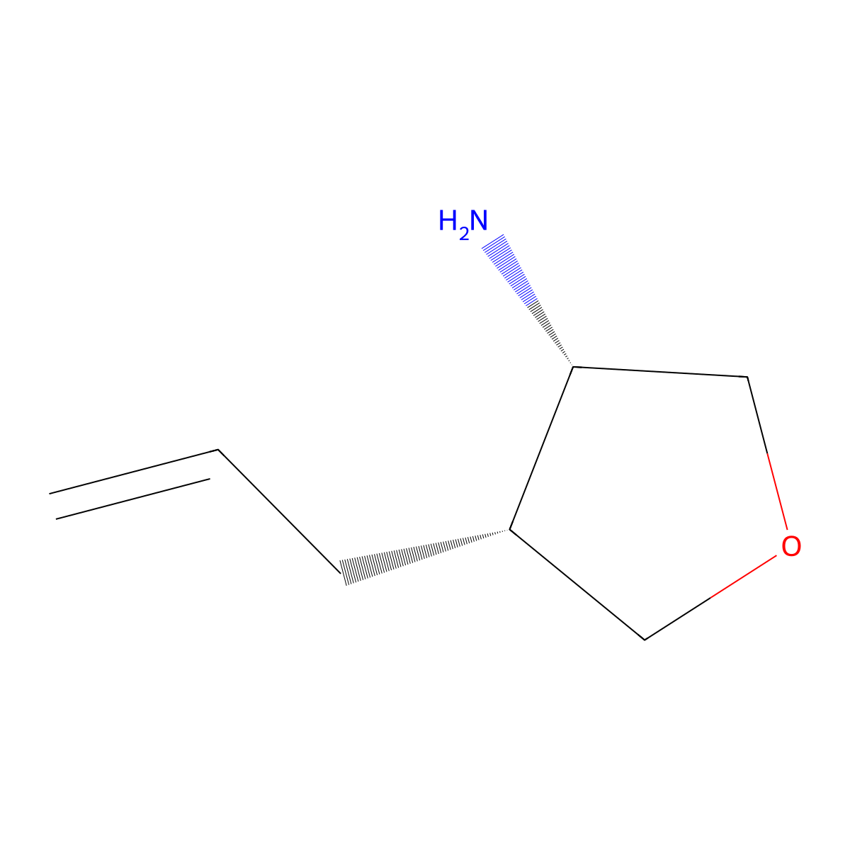 rac-(3R,4S)-4-(prop-2-en-1-yl)oxolan-3-amine, cis molecular structure, CAS 2639371-34-7