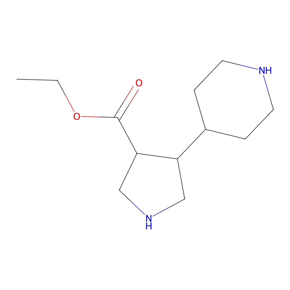 rac-ethyl (3R,4R)-4-(piperidin-4-yl)pyrrolidine-3-carboxylate molecular structure, CAS 2639371-38-1