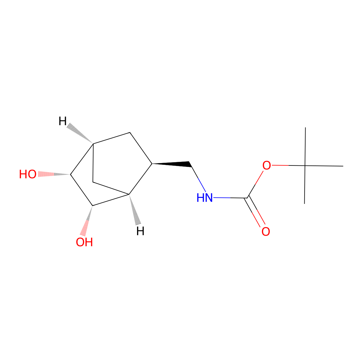 rac-tert-butyl N-{[(1R,2S,4R,5S,6R)-5,6-dihydroxybicyclo[2.2.1]heptan-2-yl]methyl}carbamate molecular structure, CAS 2639371-44-9