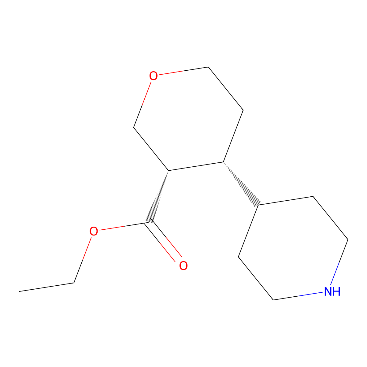rac-ethyl (3R,4S)-4-(piperidin-4-yl)oxane-3-carboxylate molecular structure, CAS 2639371-69-8