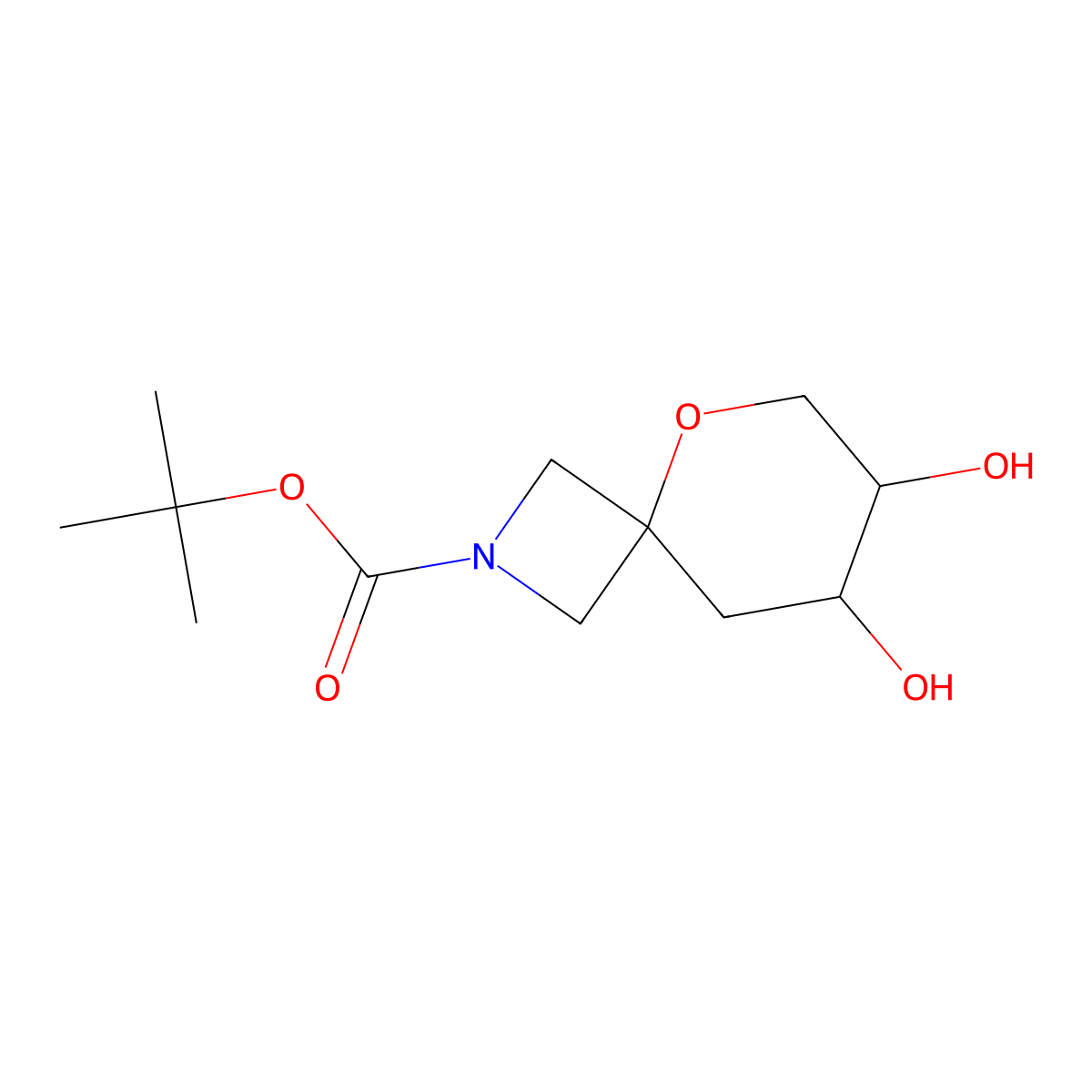 rac-tert-butyl (7R,8S)-7,8-dihydroxy-5-oxa-2-azaspiro[3.5]nonane-2-carboxylate molecular structure, CAS 2639371-80-3
