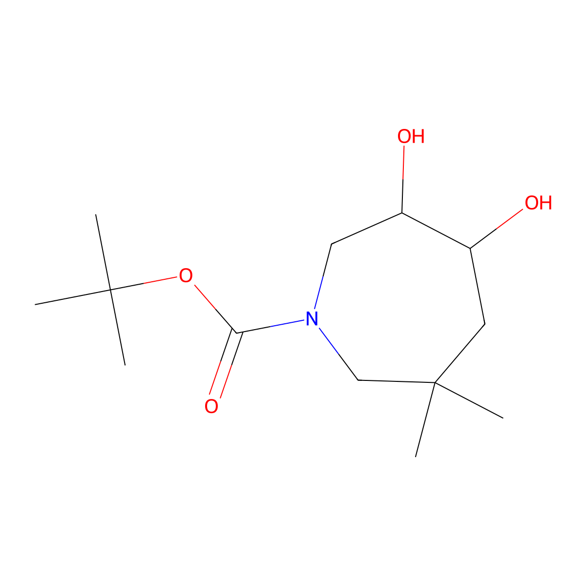 rac-tert-butyl (5R,6S)-5,6-dihydroxy-3,3-dimethylazepane-1-carboxylate molecular structure, CAS 2639371-85-8