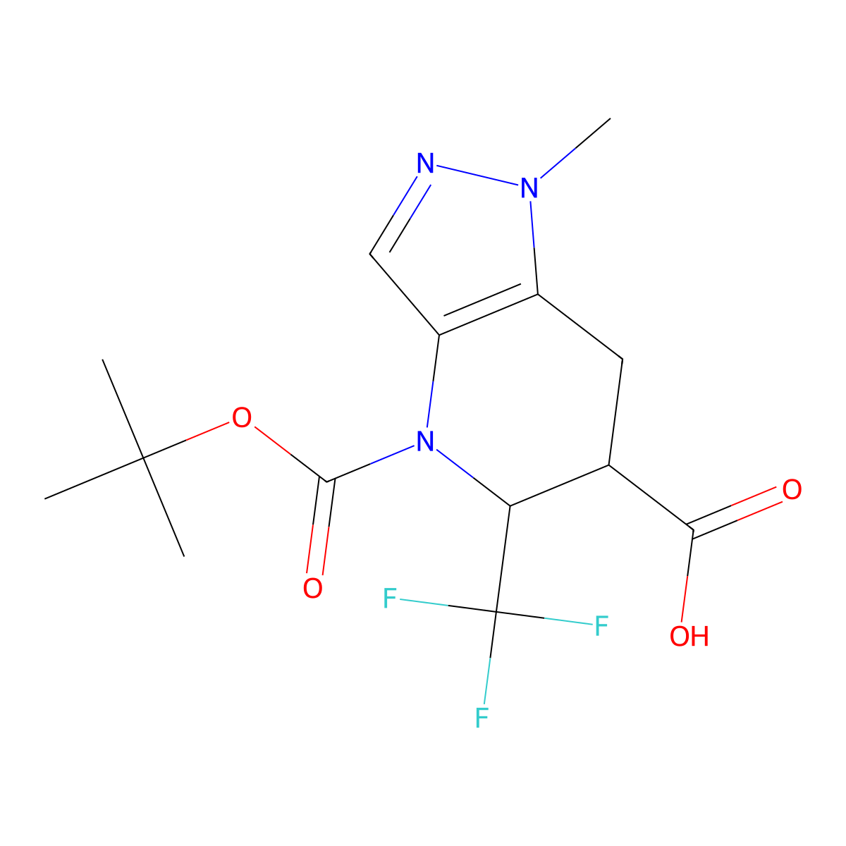 rac-(5R,6R)-4-[(tert-butoxy)carbonyl]-1-methyl-5-(trifluoromethyl)-1H,4H,5H,6H,7H-pyrazolo[4,3-b]pyridine-6-carboxylic acid molecular structure, CAS 2639371-87-0