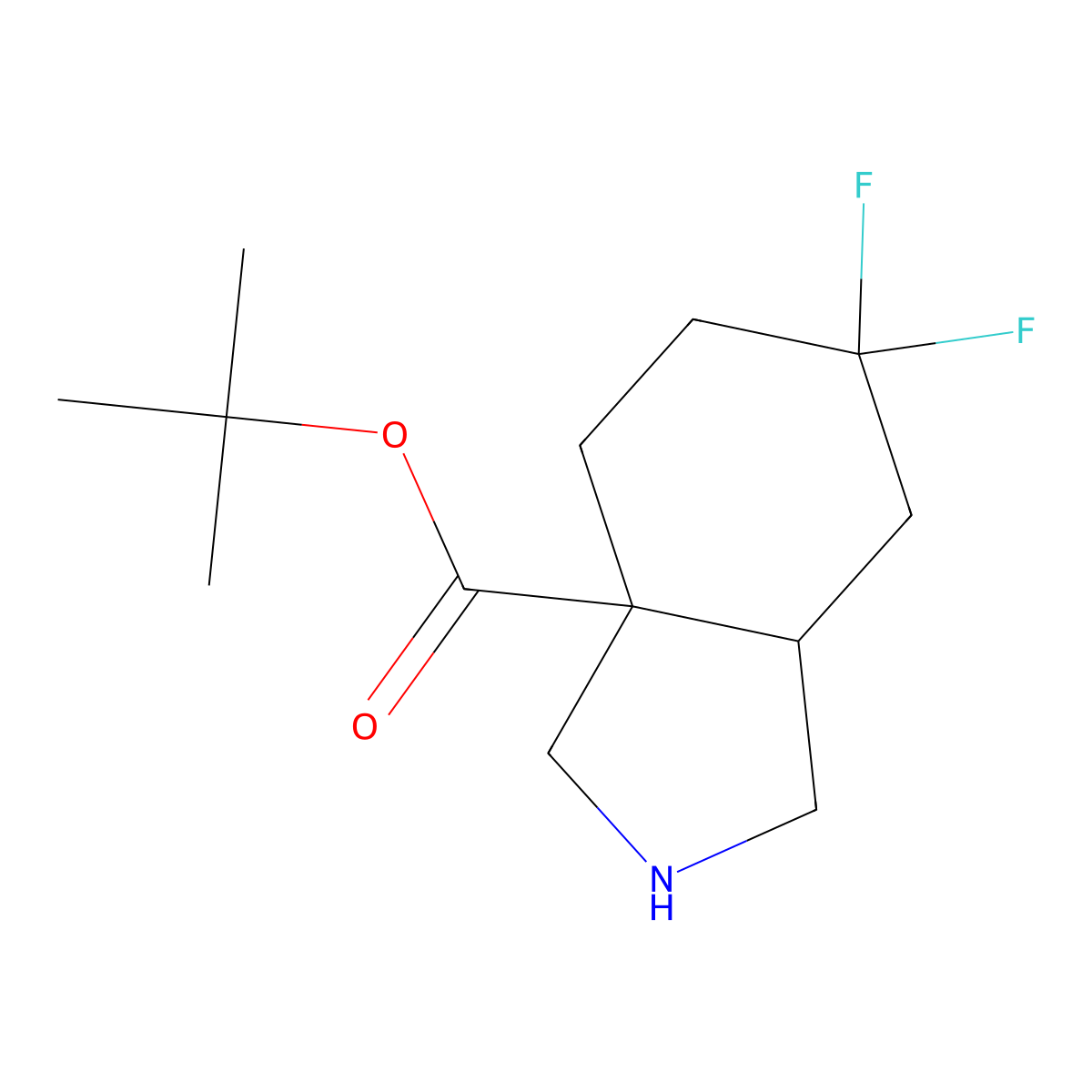 rac-tert-butyl (3aR,7aR)-6,6-difluoro-octahydro-1H-isoindole-3a-carboxylate molecular structure, CAS 2639371-89-2