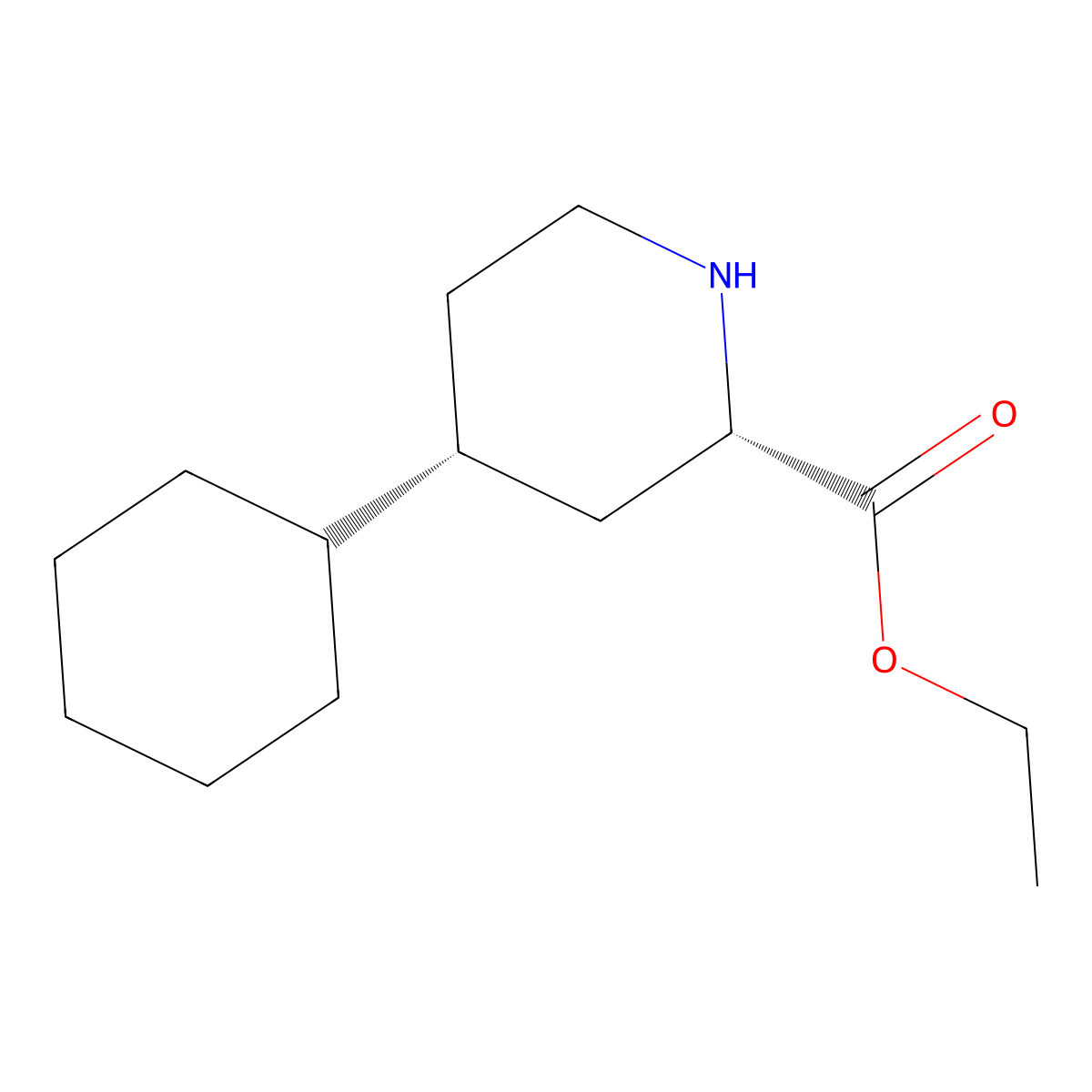 rac-ethyl (2R,4S)-4-cyclohexylpiperidine-2-carboxylate molecular structure, CAS 2639371-90-5