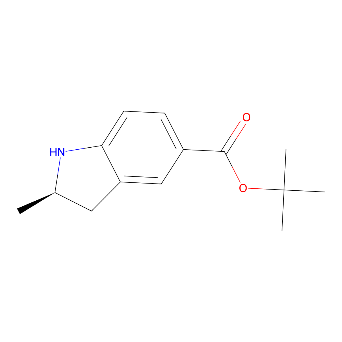 tert-butyl (2R)-2-methyl-2,3-dihydro-1H-indole-5-carboxylate molecular structure, CAS 2639372-01-1