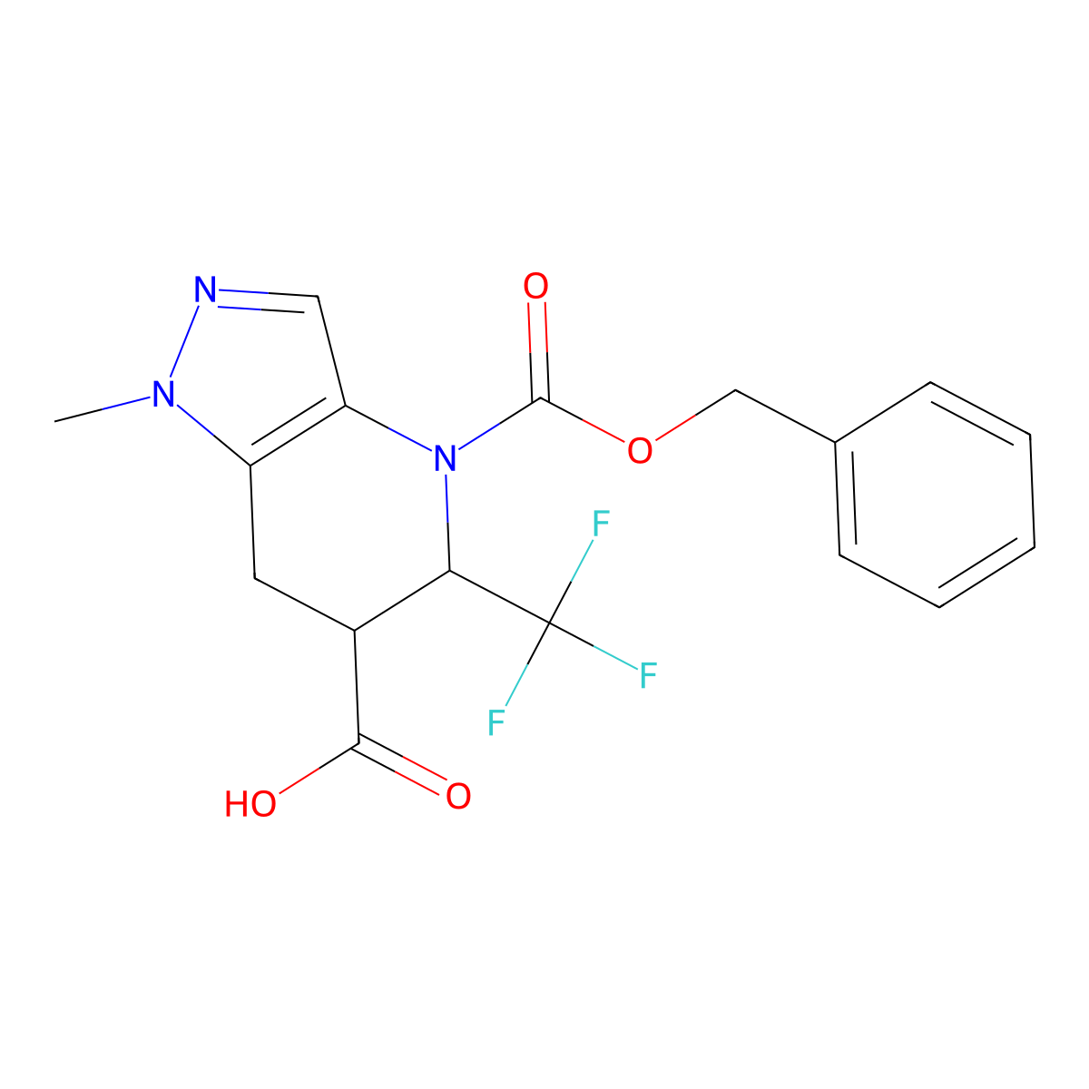 rac-(5R,6R)-4-[(benzyloxy)carbonyl]-1-methyl-5-(trifluoromethyl)-1H,4H,5H,6H,7H-pyrazolo[4,3-b]pyridine-6-carboxylic acid molecular structure, CAS 2639372-02-2
