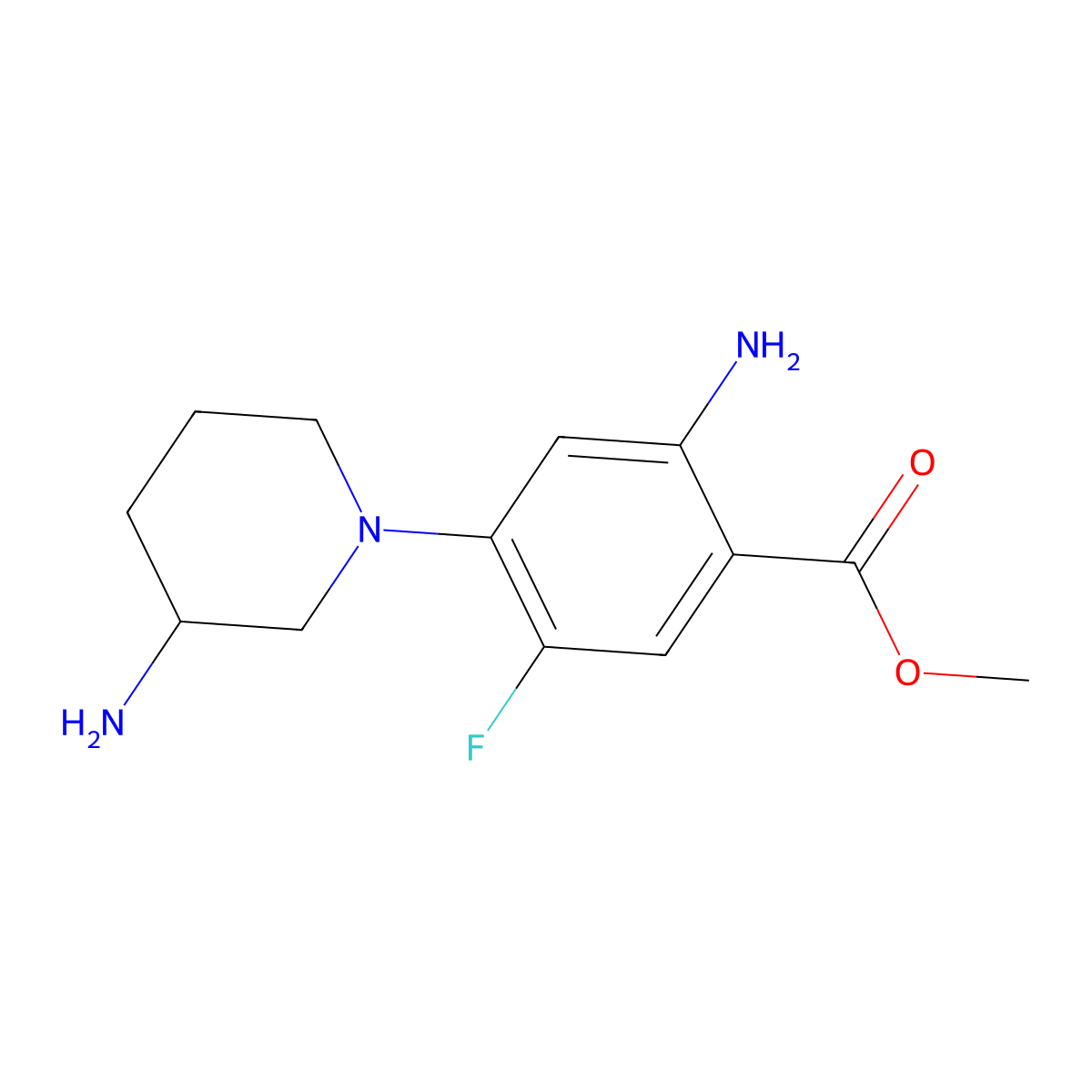 methyl 2-amino-4-[(3S)-3-aminopiperidin-1-yl]-5-fluorobenzoate molecular structure, CAS 2639372-04-4