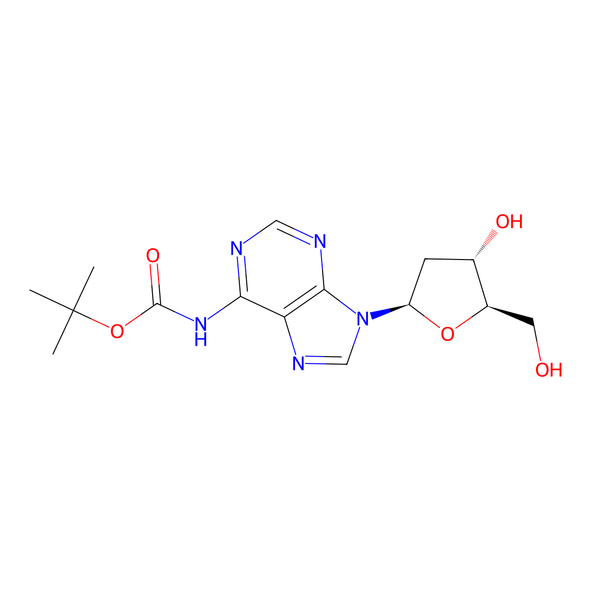 tert-butyl N-{9-[(2R,4S,5R)-4-hydroxy-5-(hydroxymethyl)oxolan-2-yl]-9H-purin-6-yl}carbamate molecular structure, CAS 2639372-09-9
