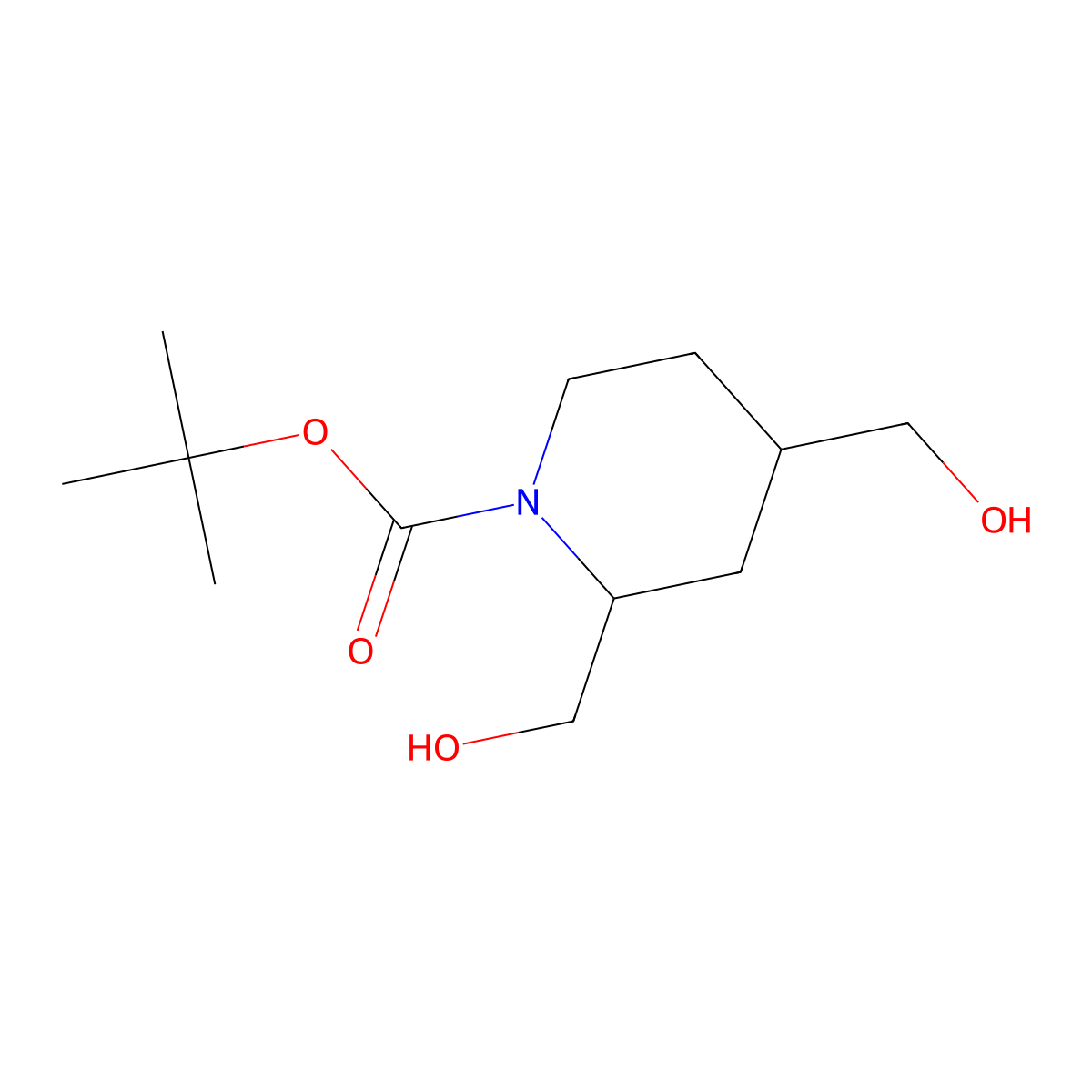 rac-tert-butyl (2R,4S)-2,4-bis(hydroxymethyl)piperidine-1-carboxylate molecular structure, CAS 2639372-13-5