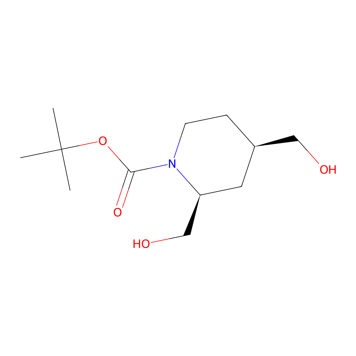 rac-tert-butyl (2R,4S)-2,4-bis(hydroxymethyl)piperidine-1-carboxylate molecular structure, CAS 2639372-13-5
