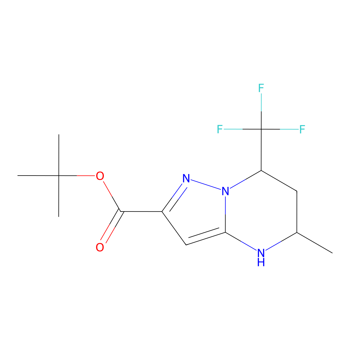 rac-tert-butyl (5R,7R)-5-methyl-7-(trifluoromethyl)-4H,5H,6H,7H-pyrazolo[1,5-a]pyrimidine-2-carboxylate molecular structure, CAS 2639374-23-3
